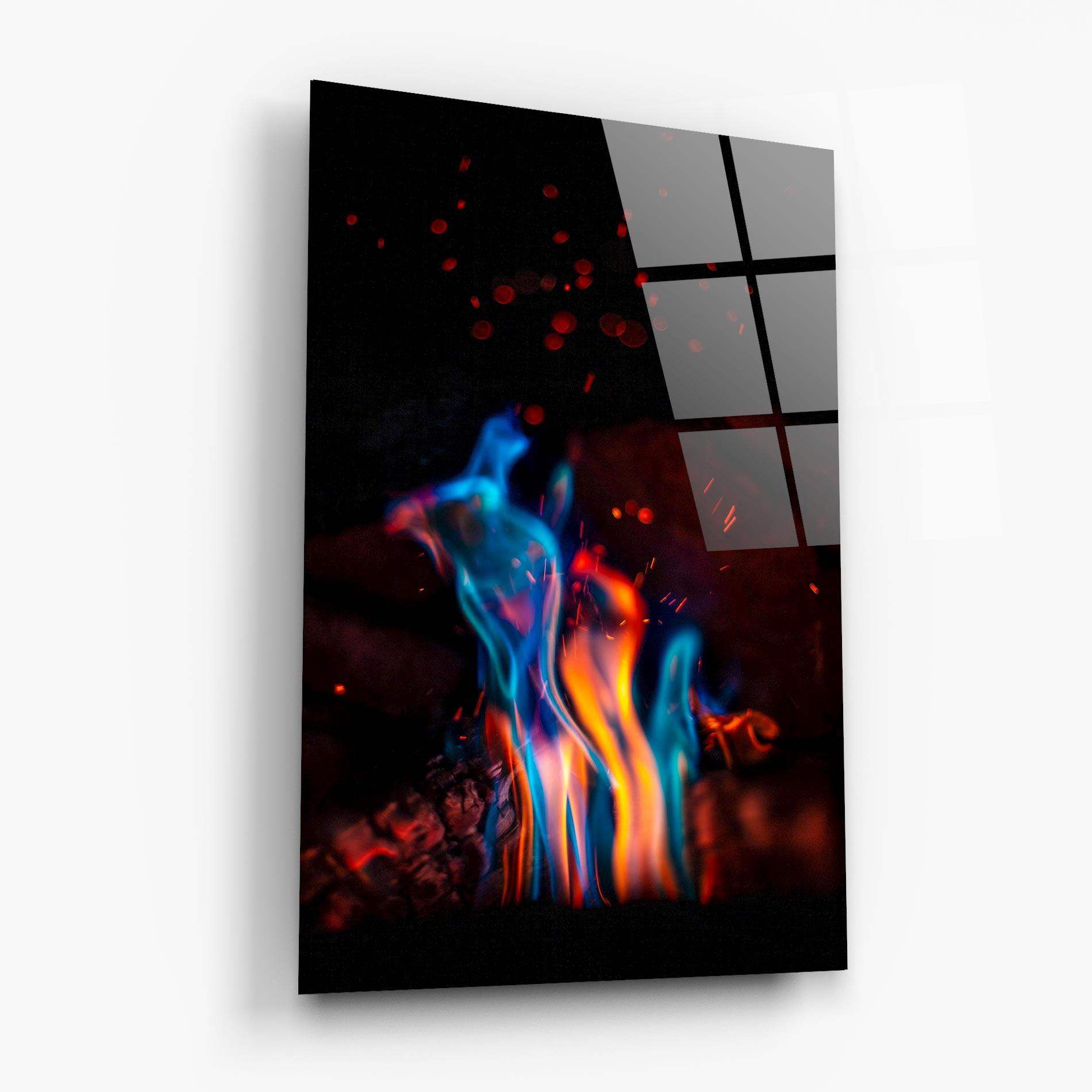 Tablou Sticla Blue Orange Fire mockup 6