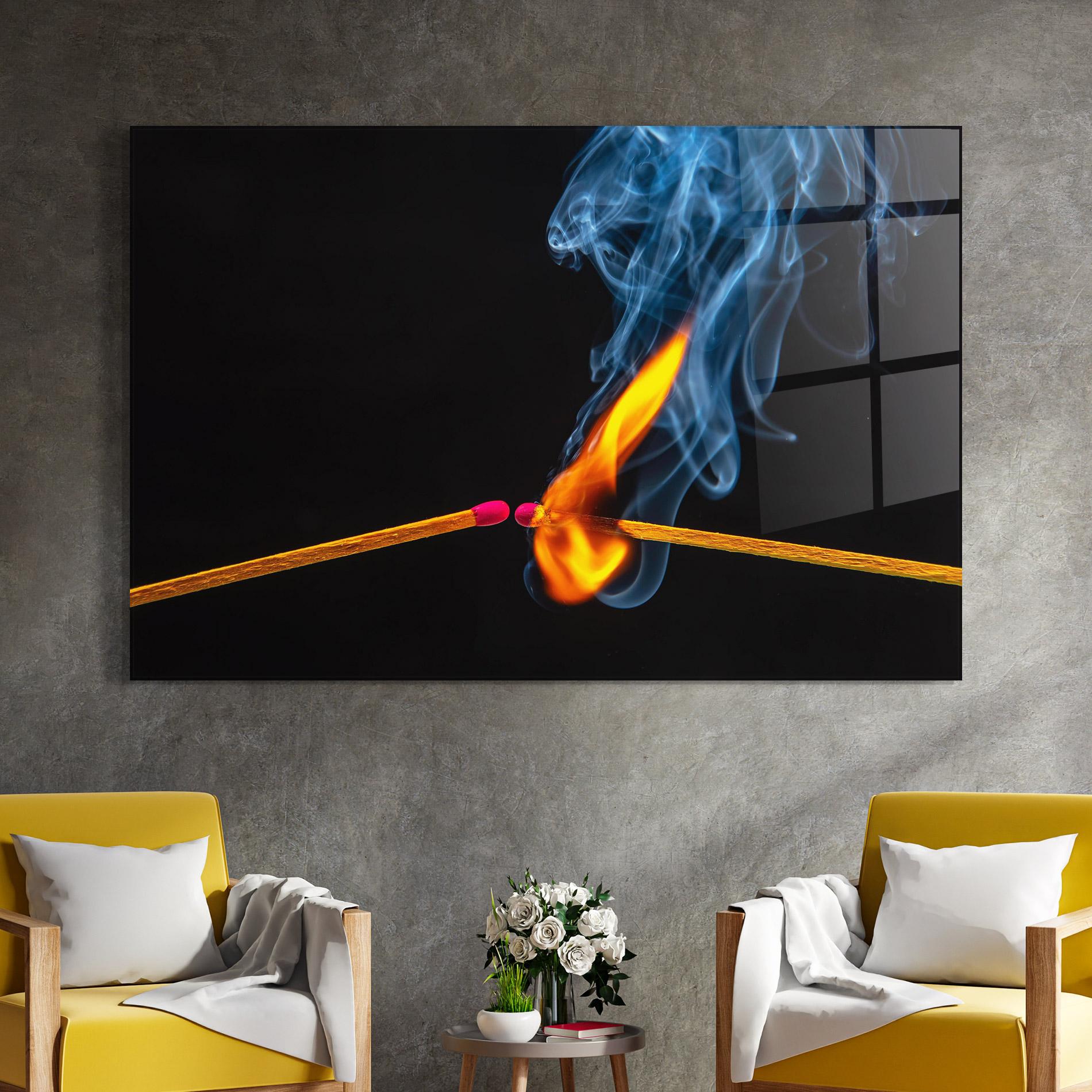 Tablou Sticla Burning Smoking Match mockup 4