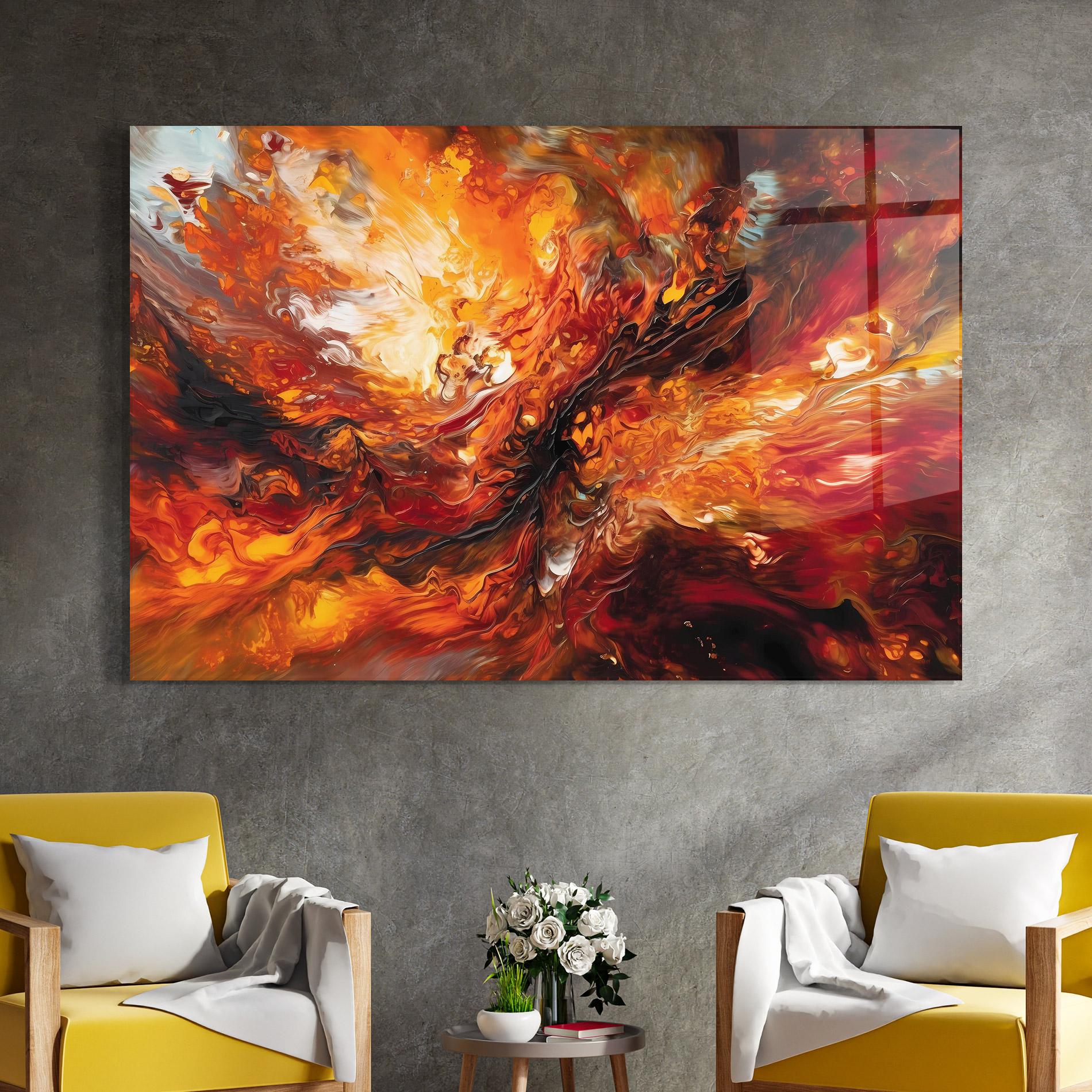 Tablou Sticla Fiery Red Orange Art mockup 4