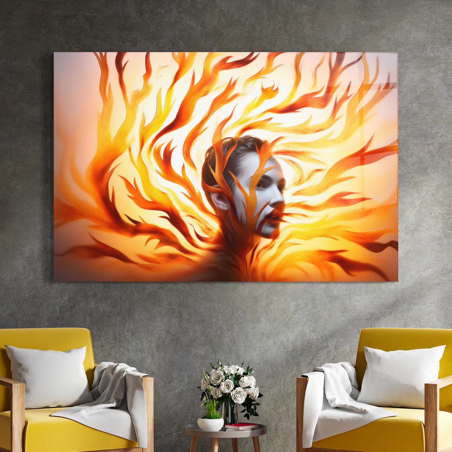 Tablou Sticla Fire Woman mockup 4