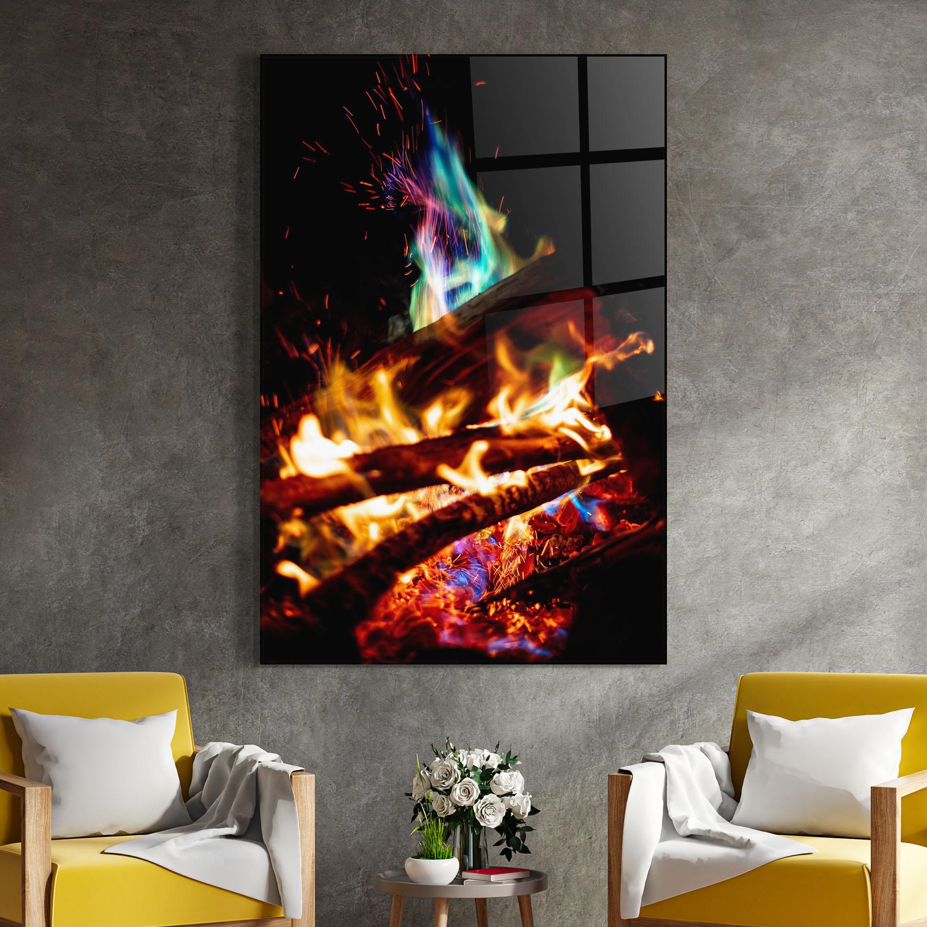 Tablou Sticla Blue Green Fire mockup 4