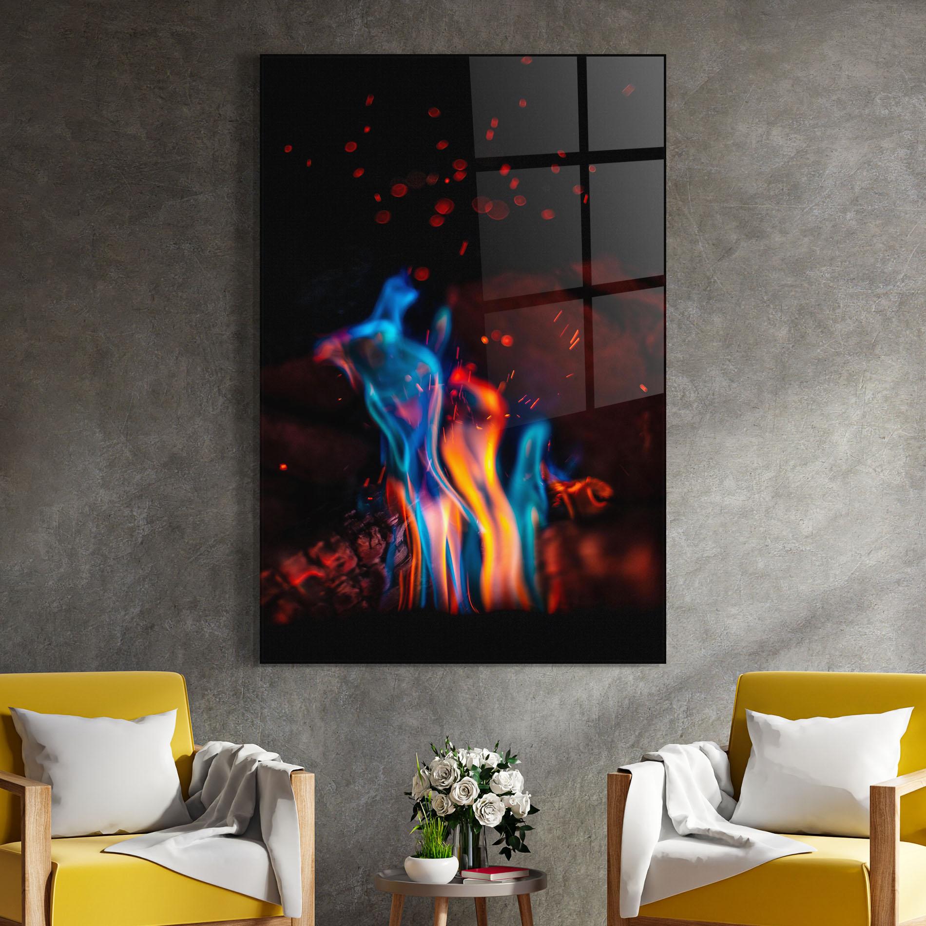 Tablou Sticla Blue Orange Fire mockup 4