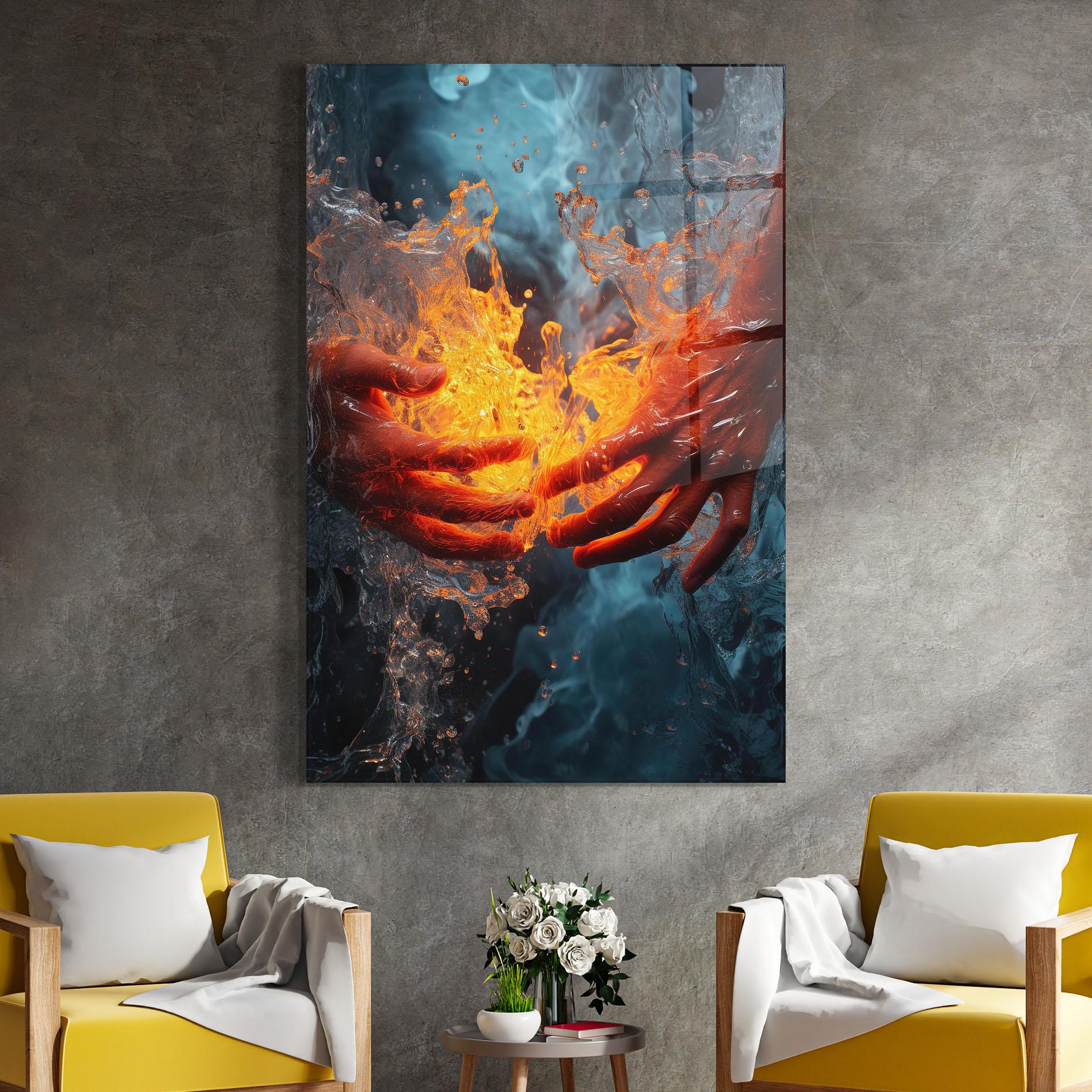 Tablou Sticla Fire Water mockup 4