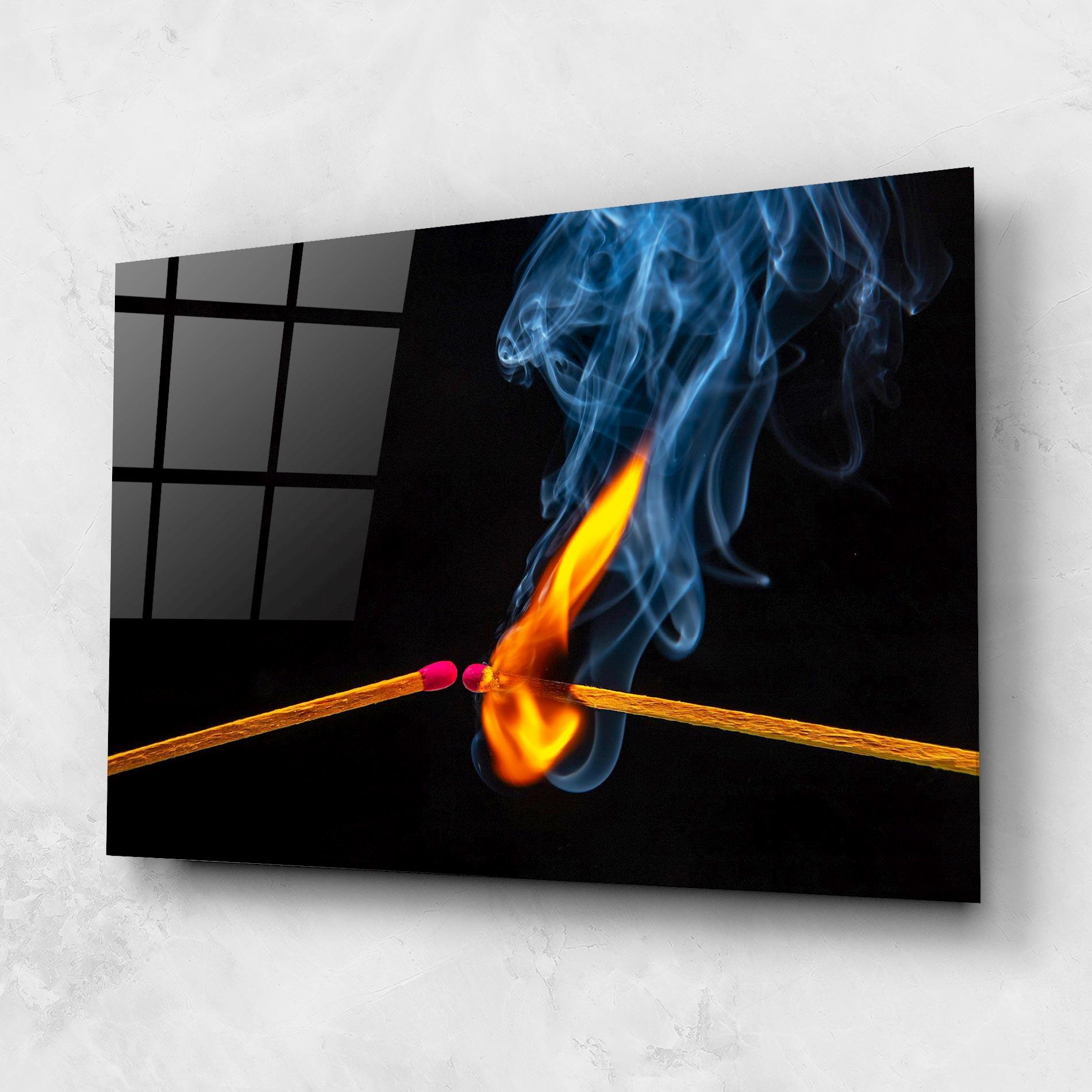 Tablou Sticla Burning Smoking Match mockup 1