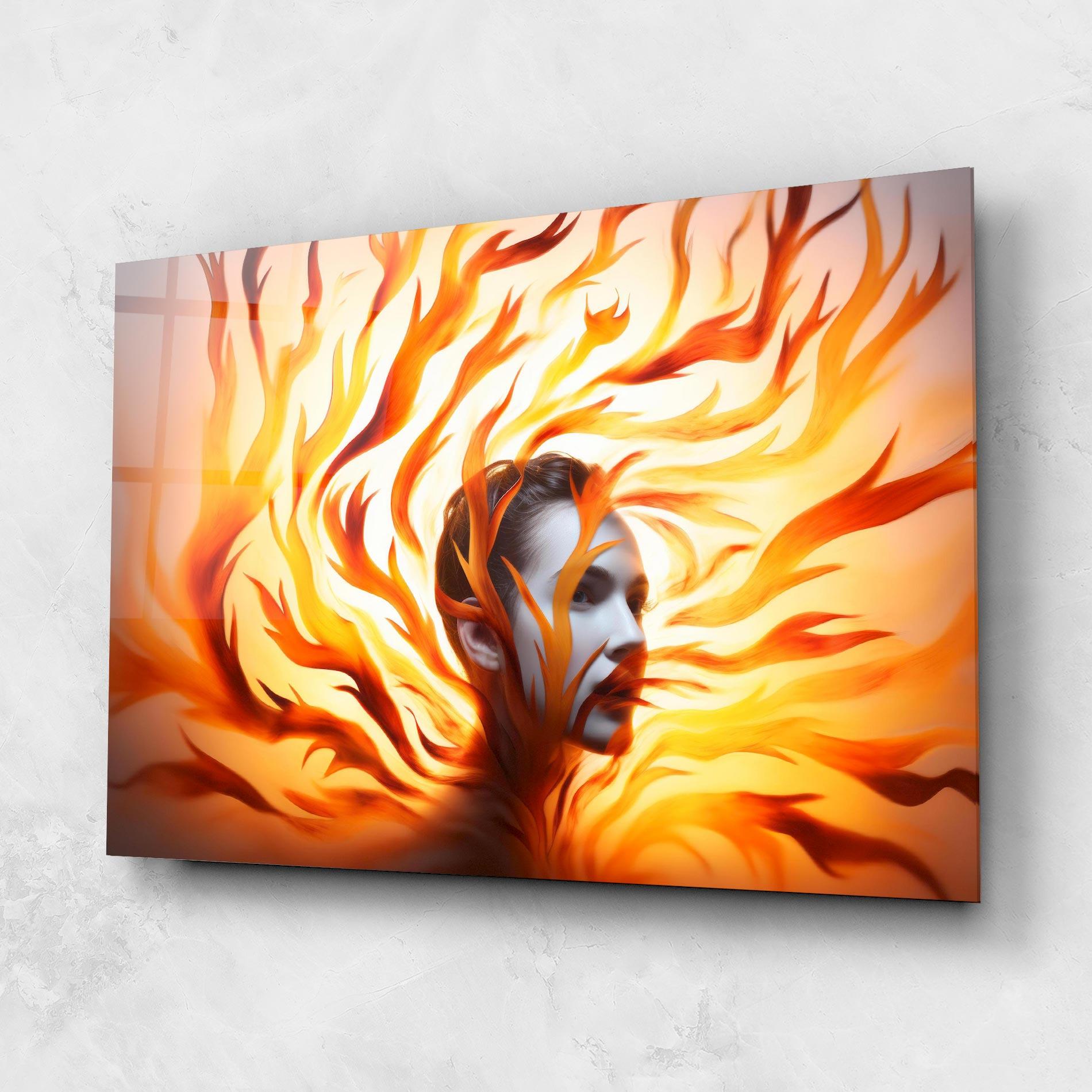 Tablou Sticla Fire Woman mockup 1