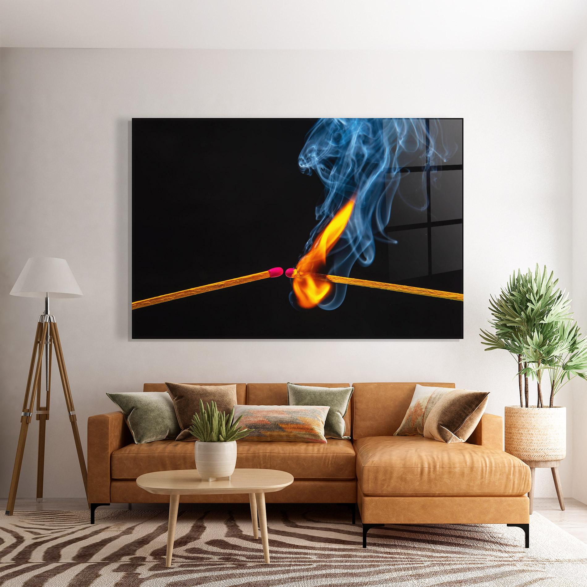 Tablou Sticla Burning Smoking Match mockup 7