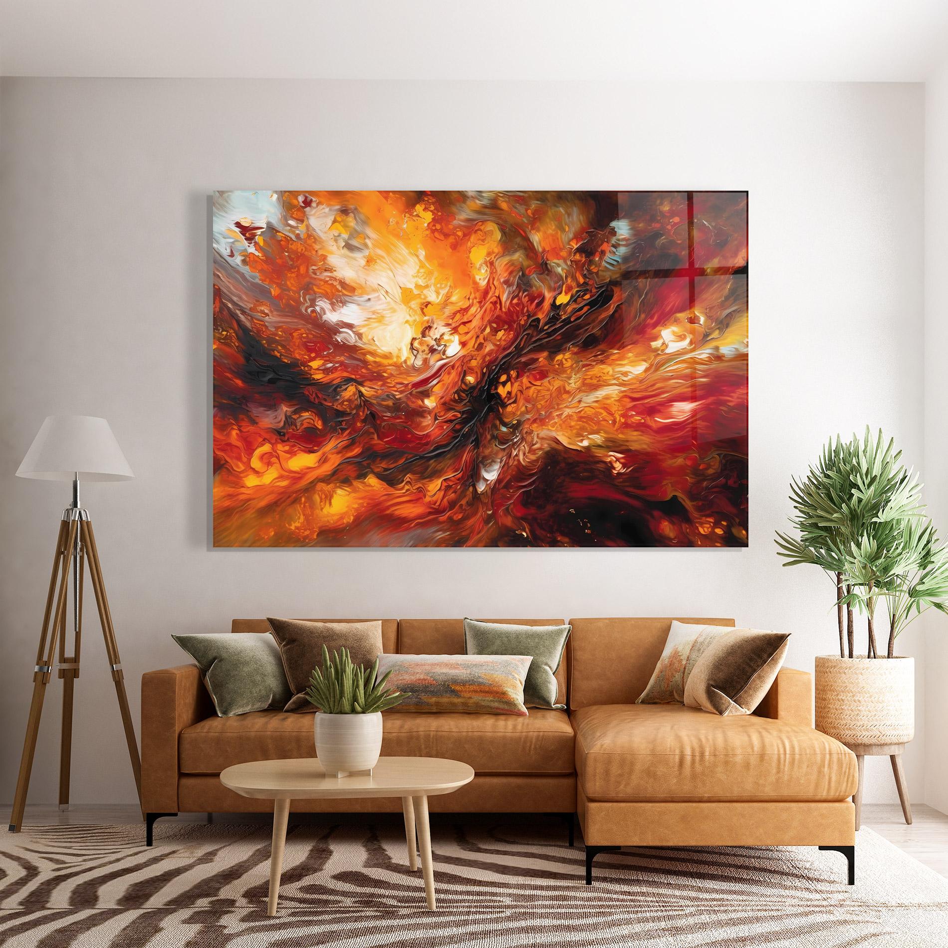 Tablou Sticla Fiery Red Orange Art mockup 7