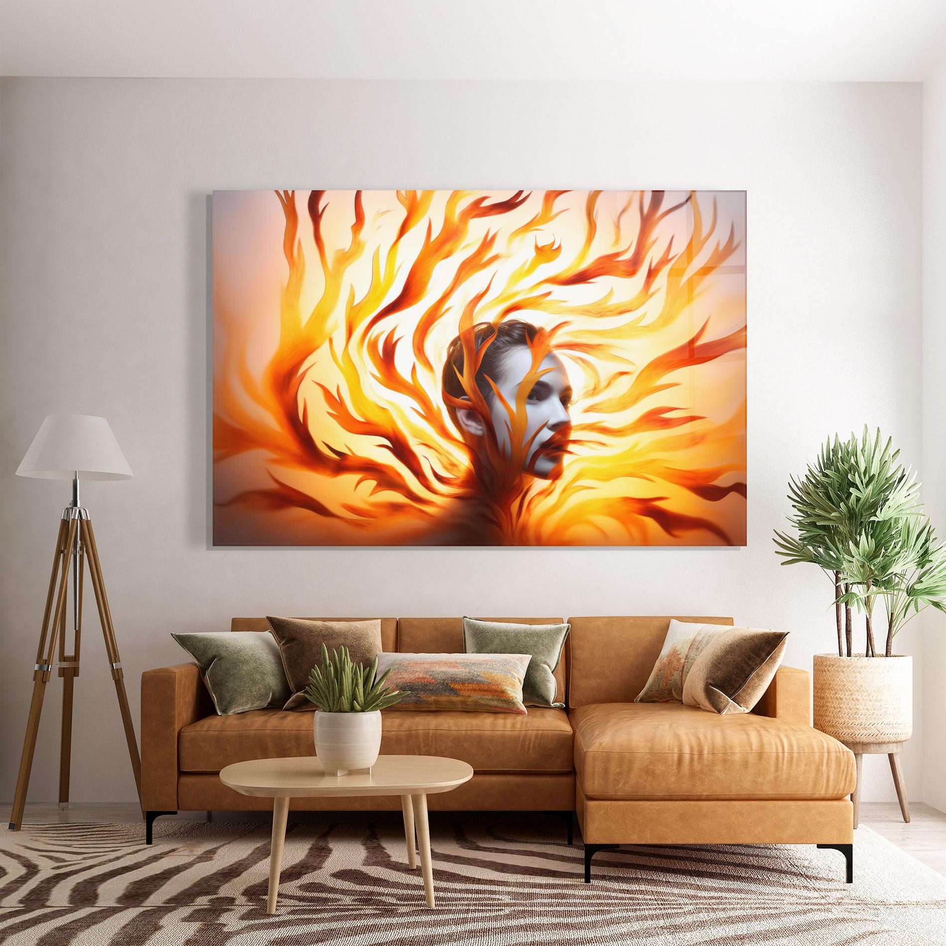 Tablou Sticla Fire Woman mockup 7