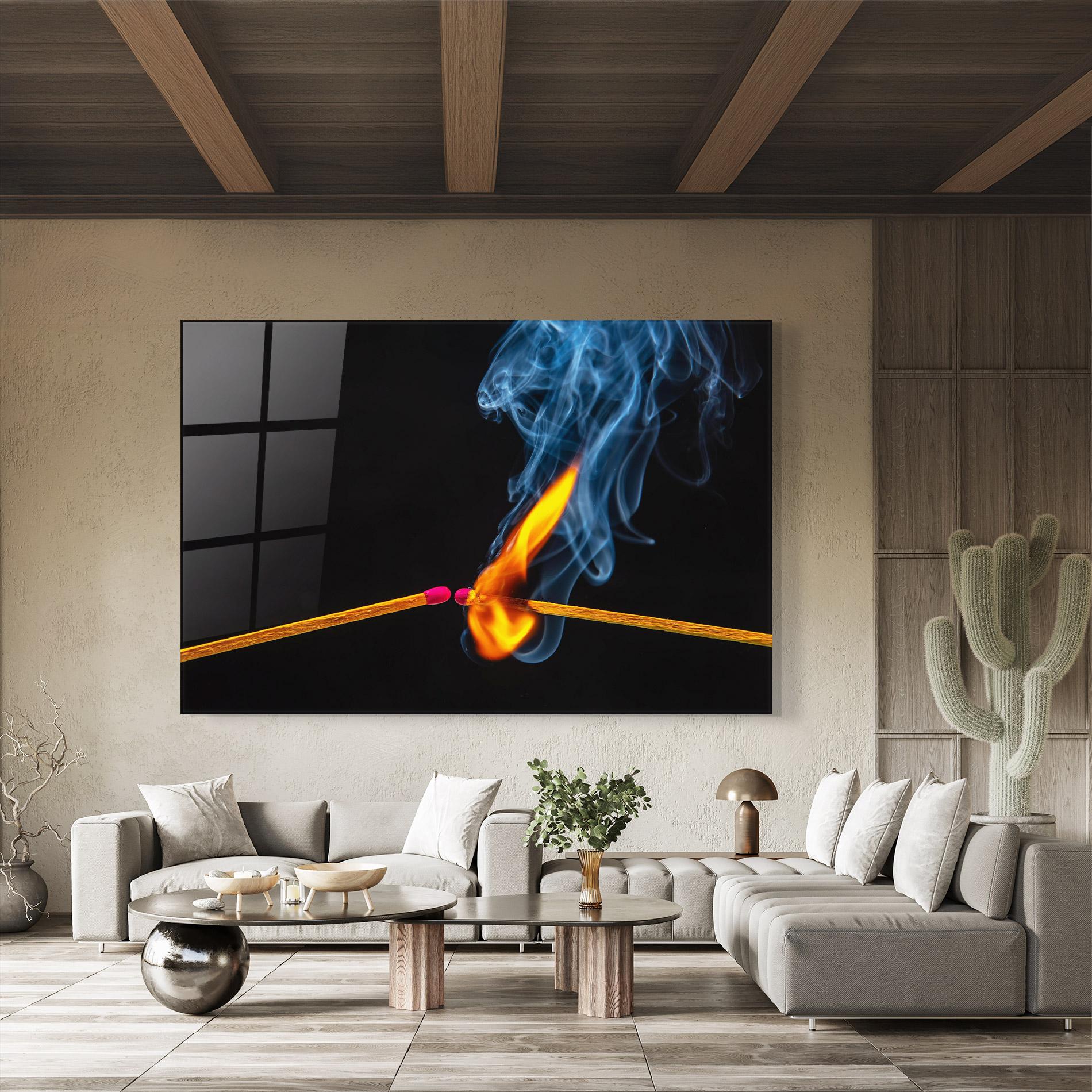 Tablou Sticla Burning Smoking Match mockup 8