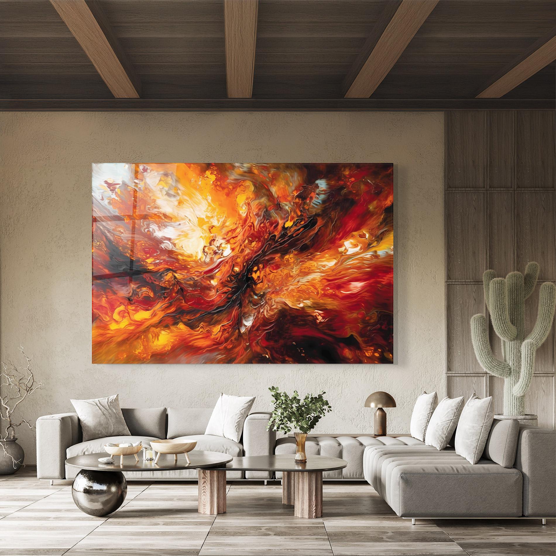 Tablou Sticla Fiery Red Orange Art mockup 8