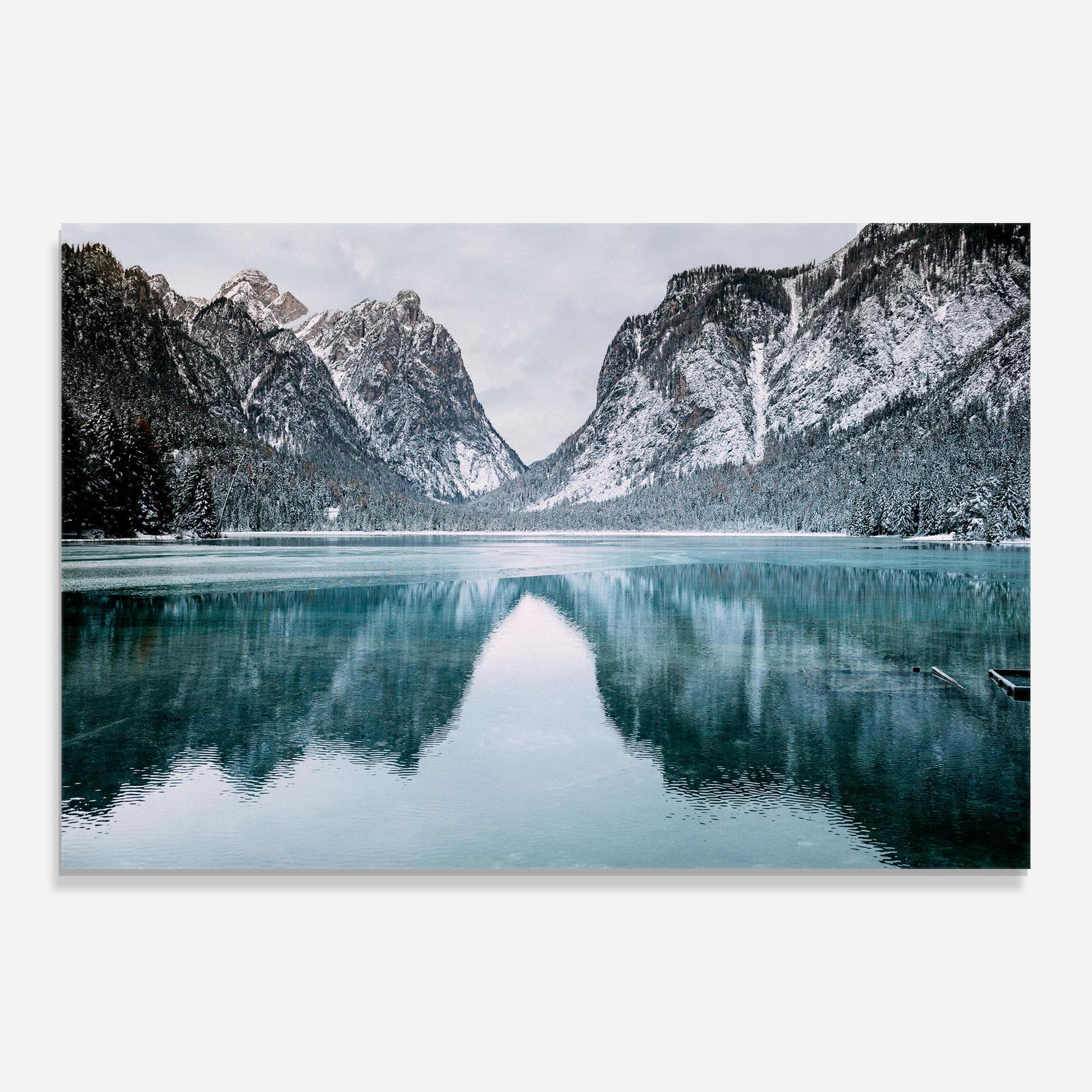 Tablou Sticla Lake Reflection Mountain mockup 0