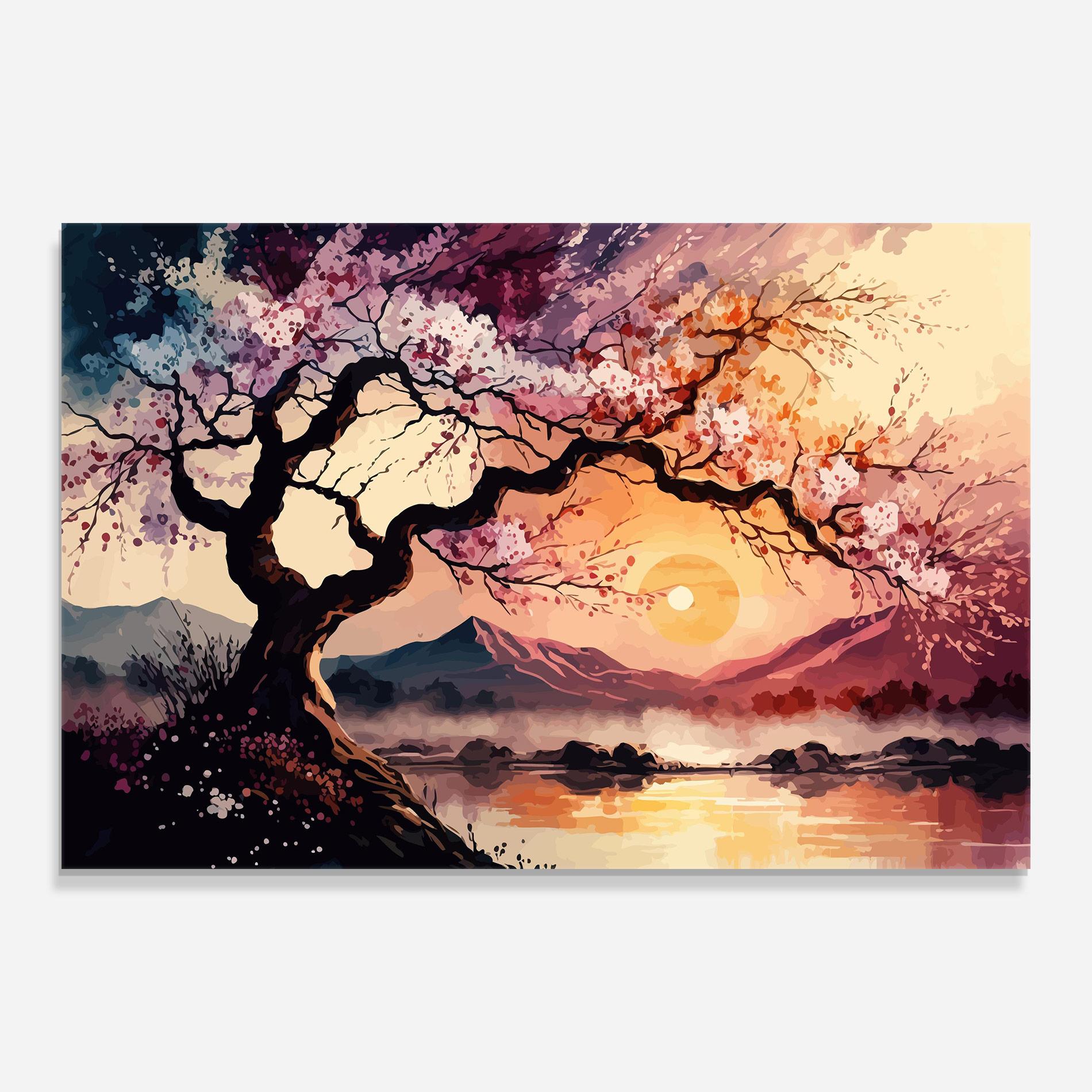 Tablou Sticla Pink Tree Nature mockup 0