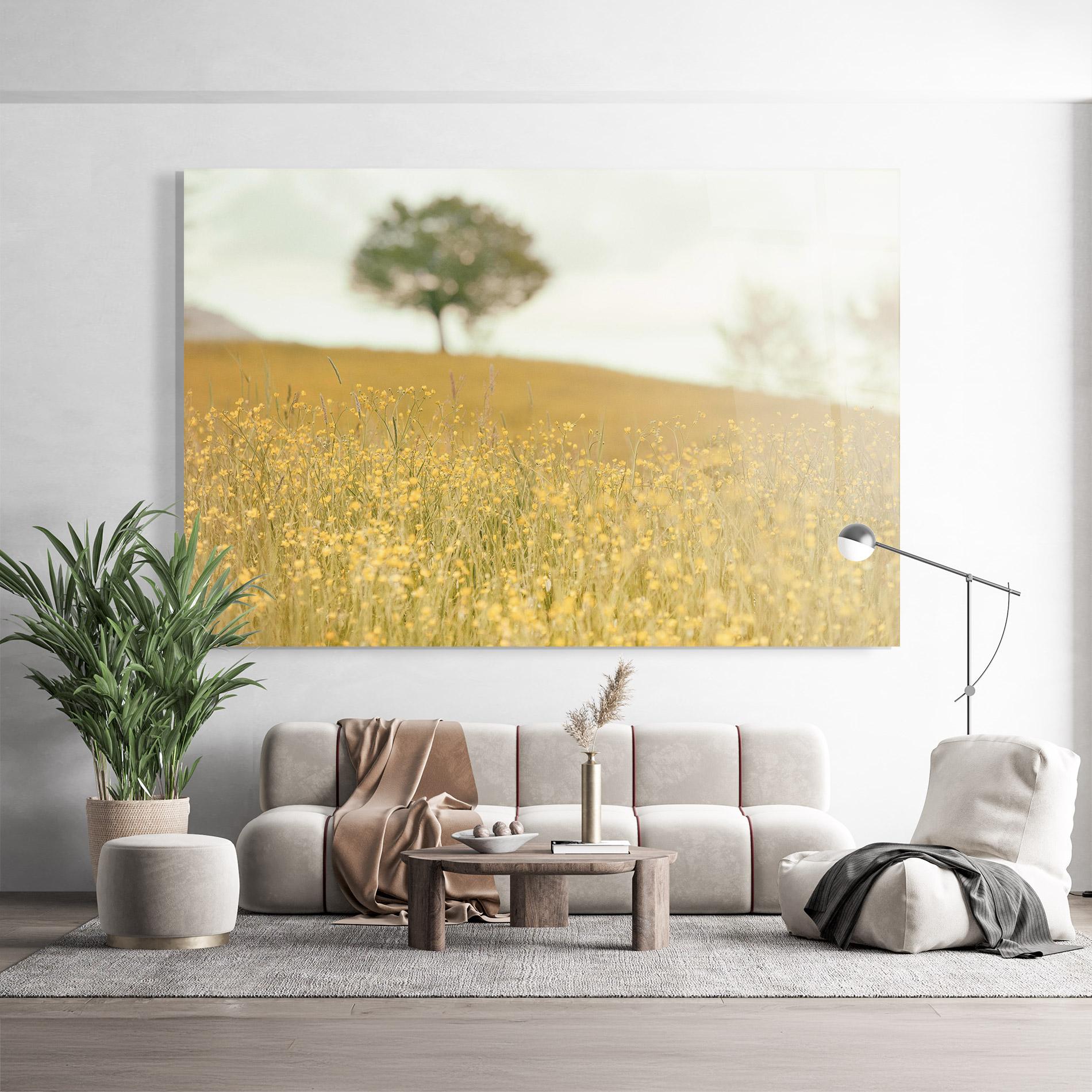 Tablou Sticla Cream Field Nature mockup 9