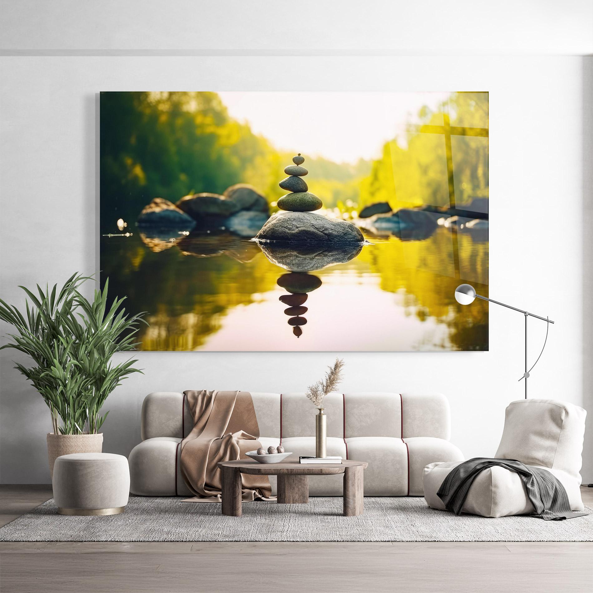 Tablou Sticla Lake Meditation Rocks mockup 9