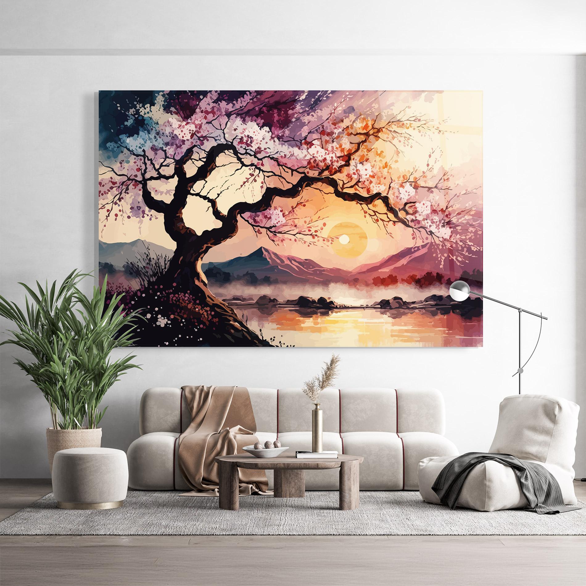 Tablou Sticla Pink Tree Nature mockup 9