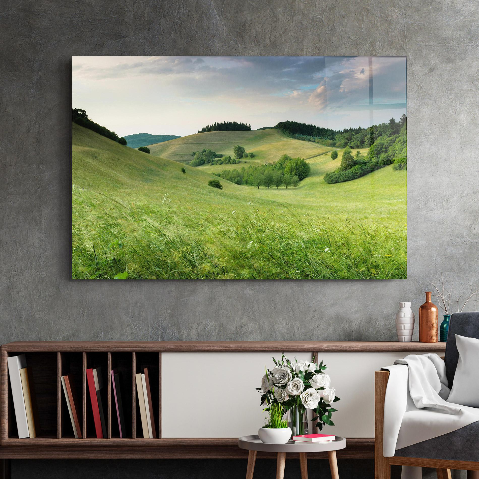 Tablou Sticla Green Field View mockup 2