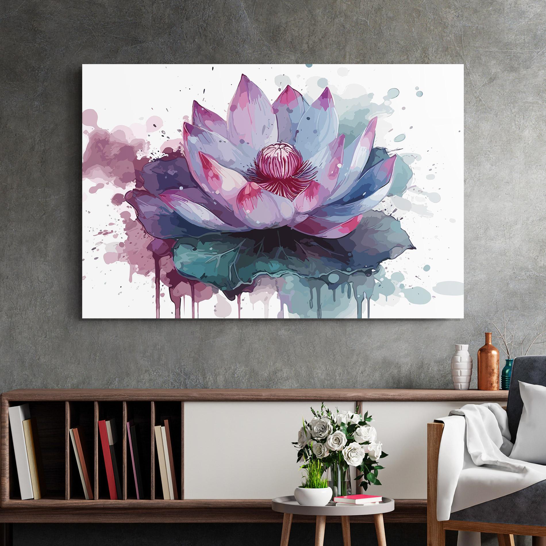 Tablou Sticla Green Purple Lotus mockup 2