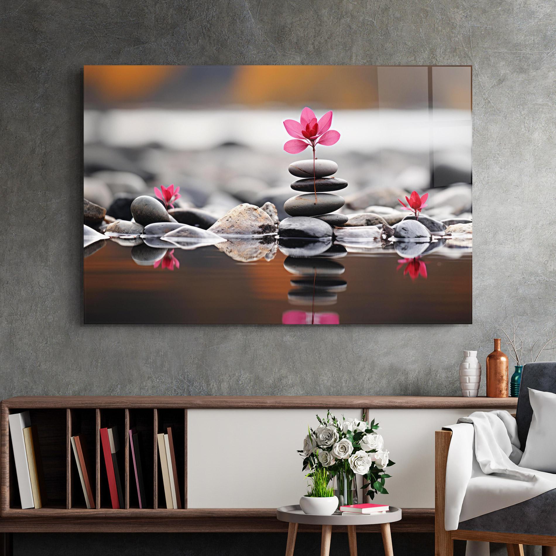 Tablou Sticla Grey Rocks Flower mockup 2