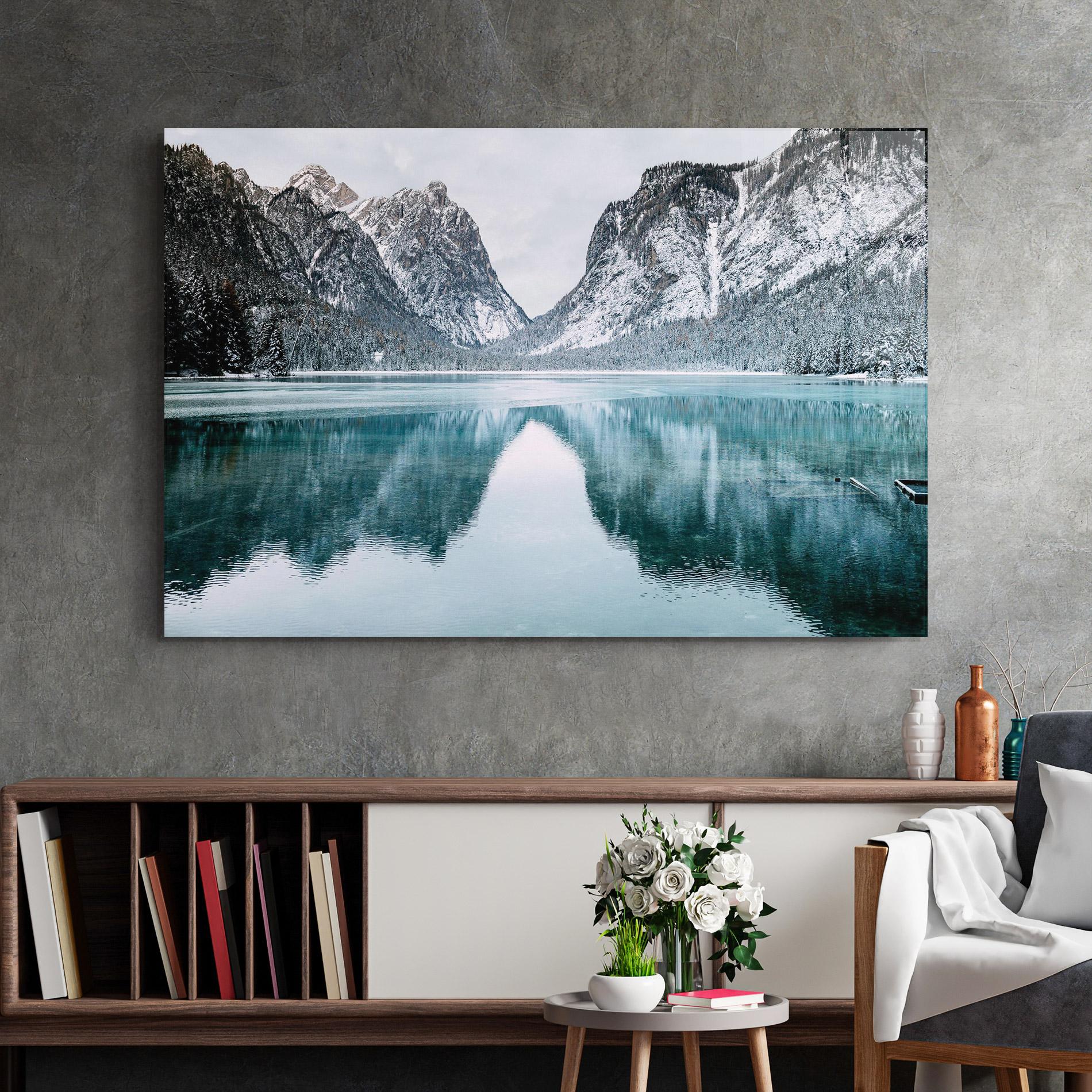 Tablou Sticla Lake Reflection Mountain mockup 2