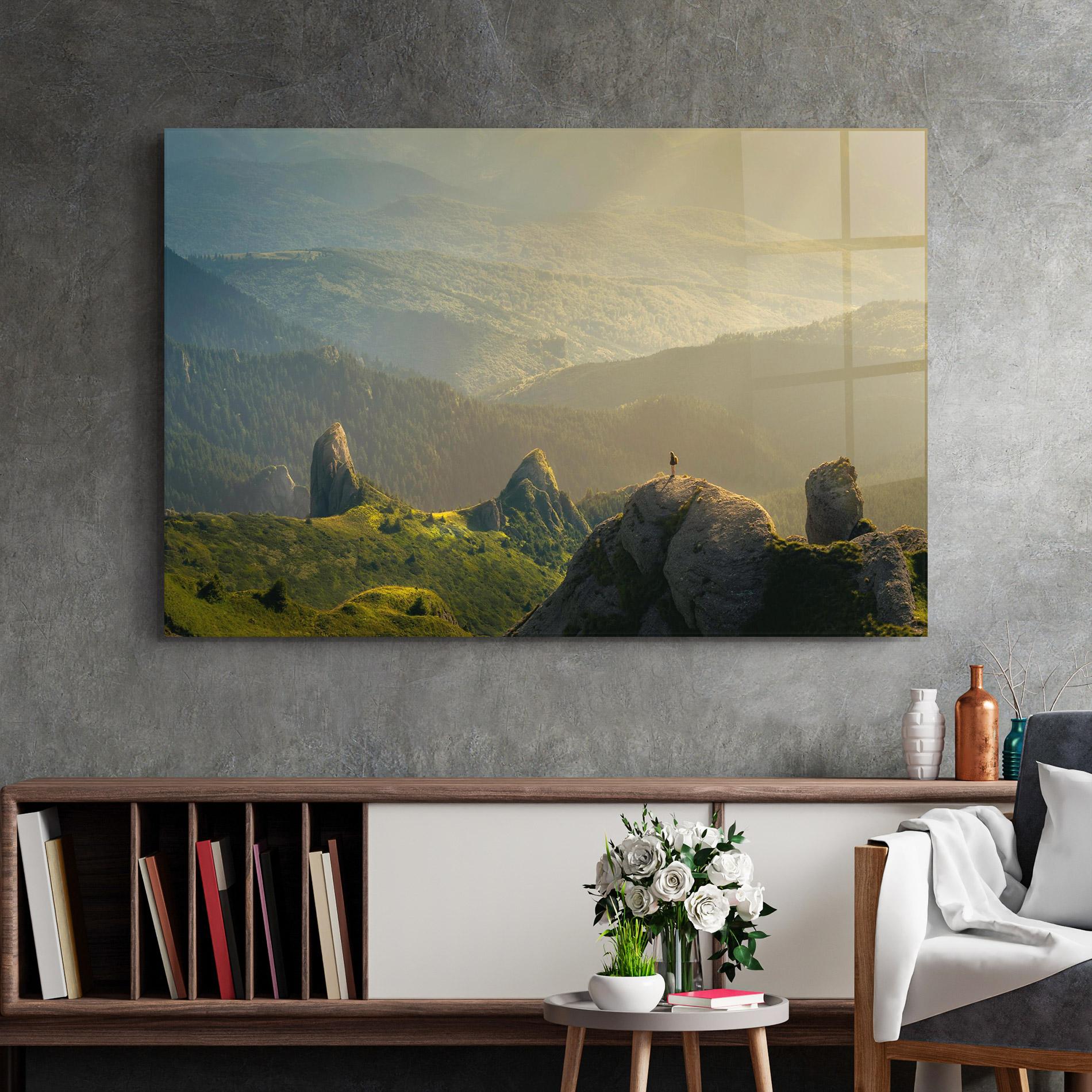 Tablou Sticla Man On Big Stones mockup 2