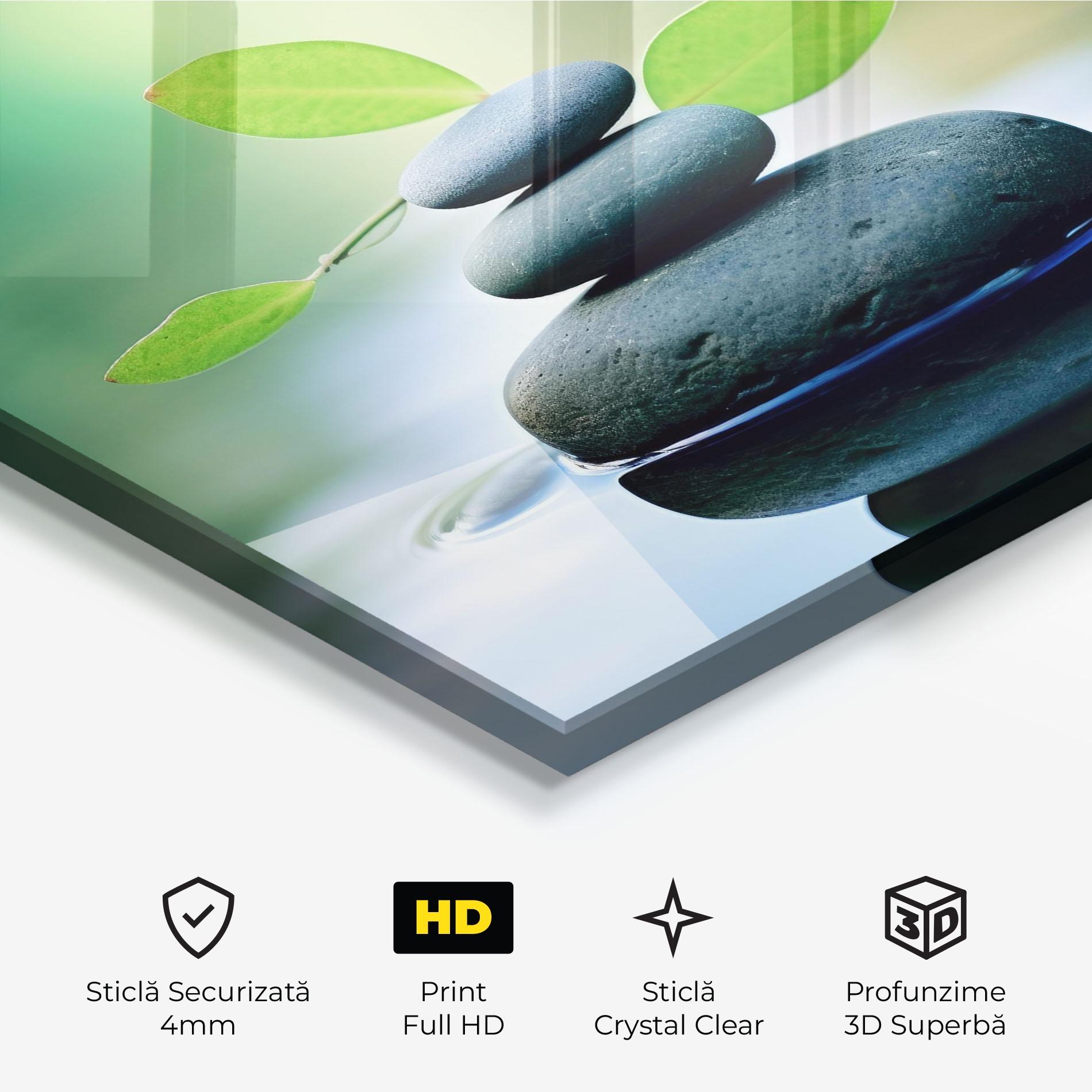 Tablou Sticla Stones Green Leaves mockup 3
