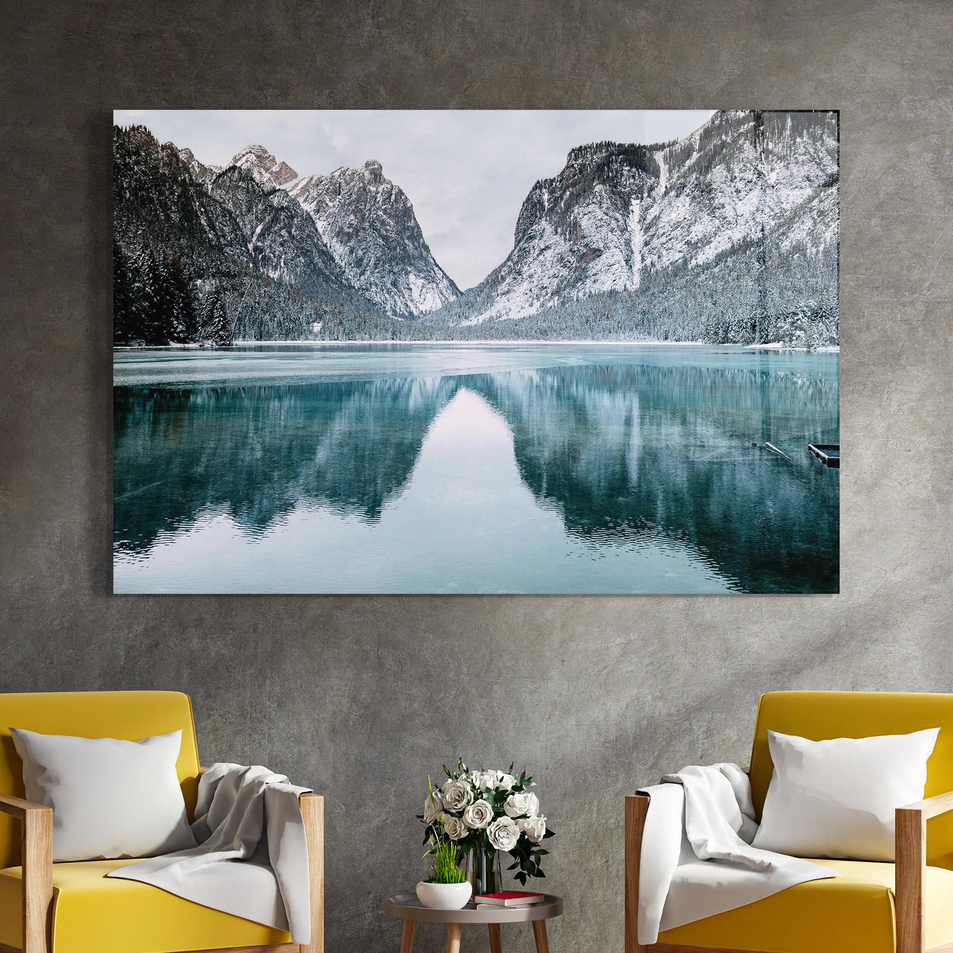 Tablou Sticla Lake Reflection Mountain mockup 4