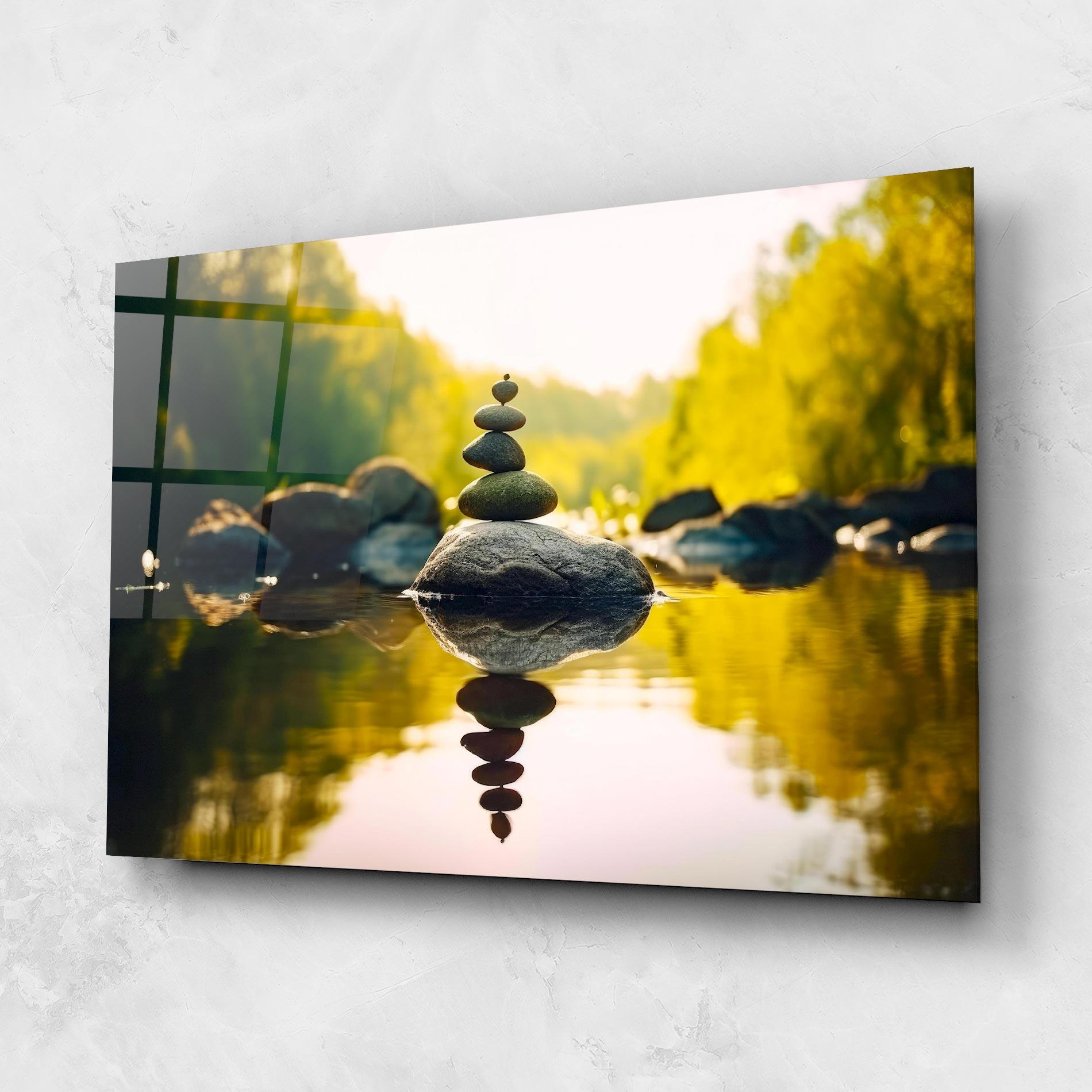 Tablou Sticla Lake Meditation Rocks mockup 1