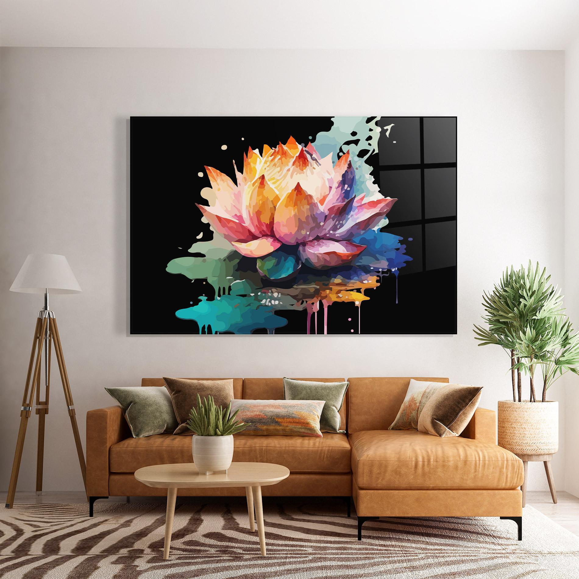Tablou Sticla Colorful Lotus mockup 7