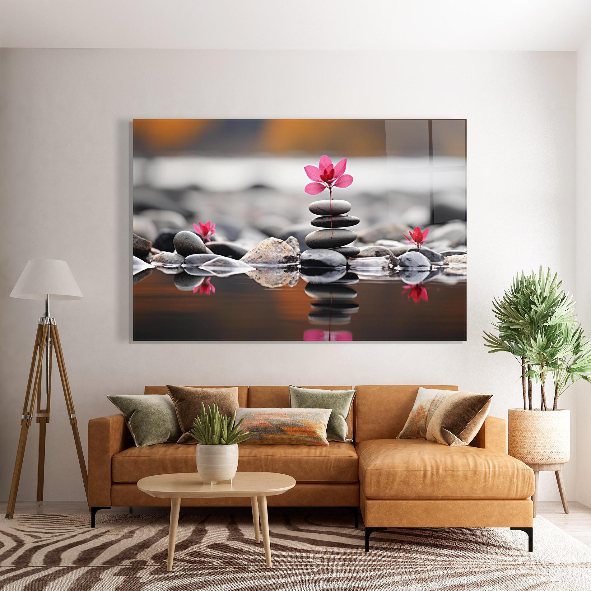 Tablou Sticla Grey Rocks Flower mockup 7