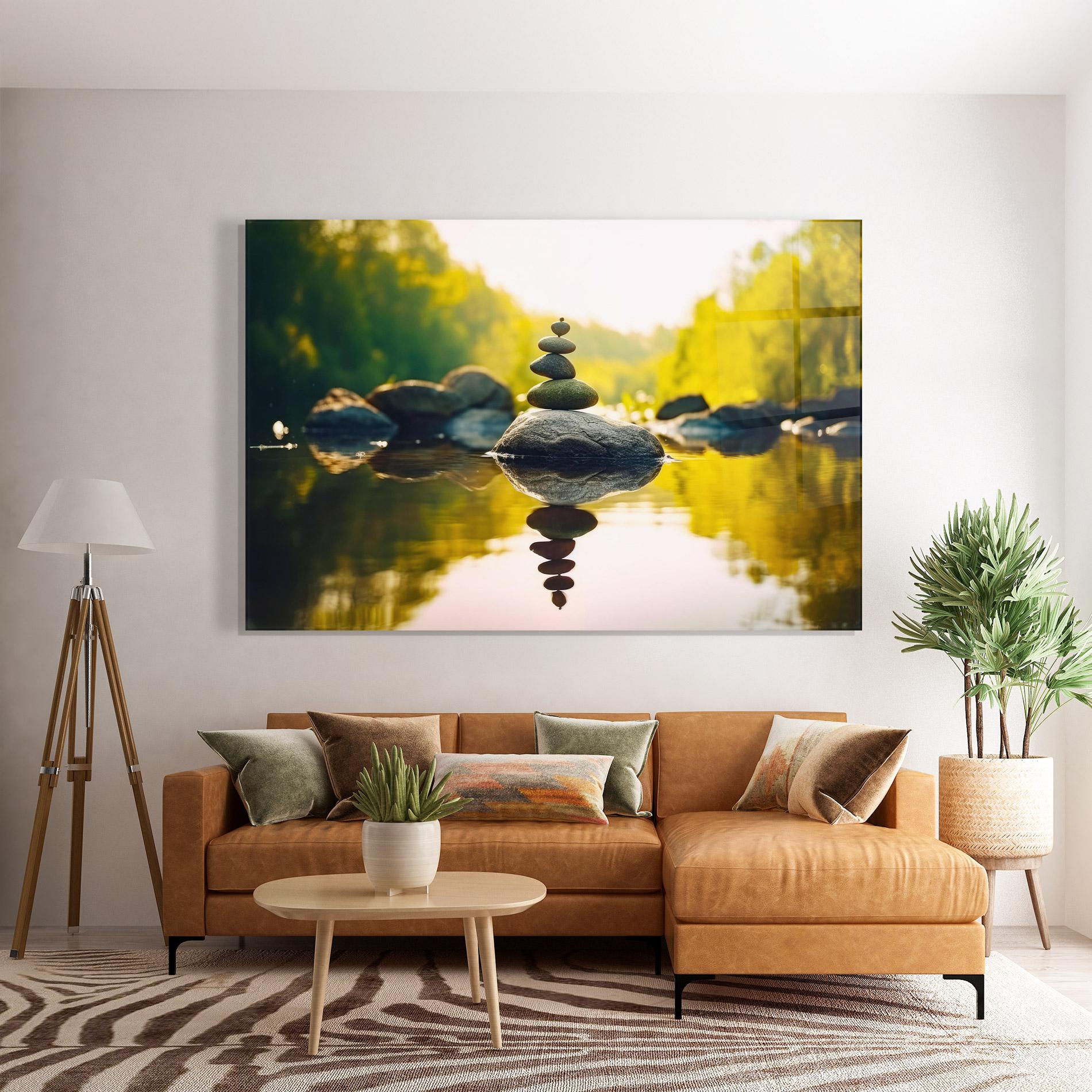 Tablou Sticla Lake Meditation Rocks mockup 7