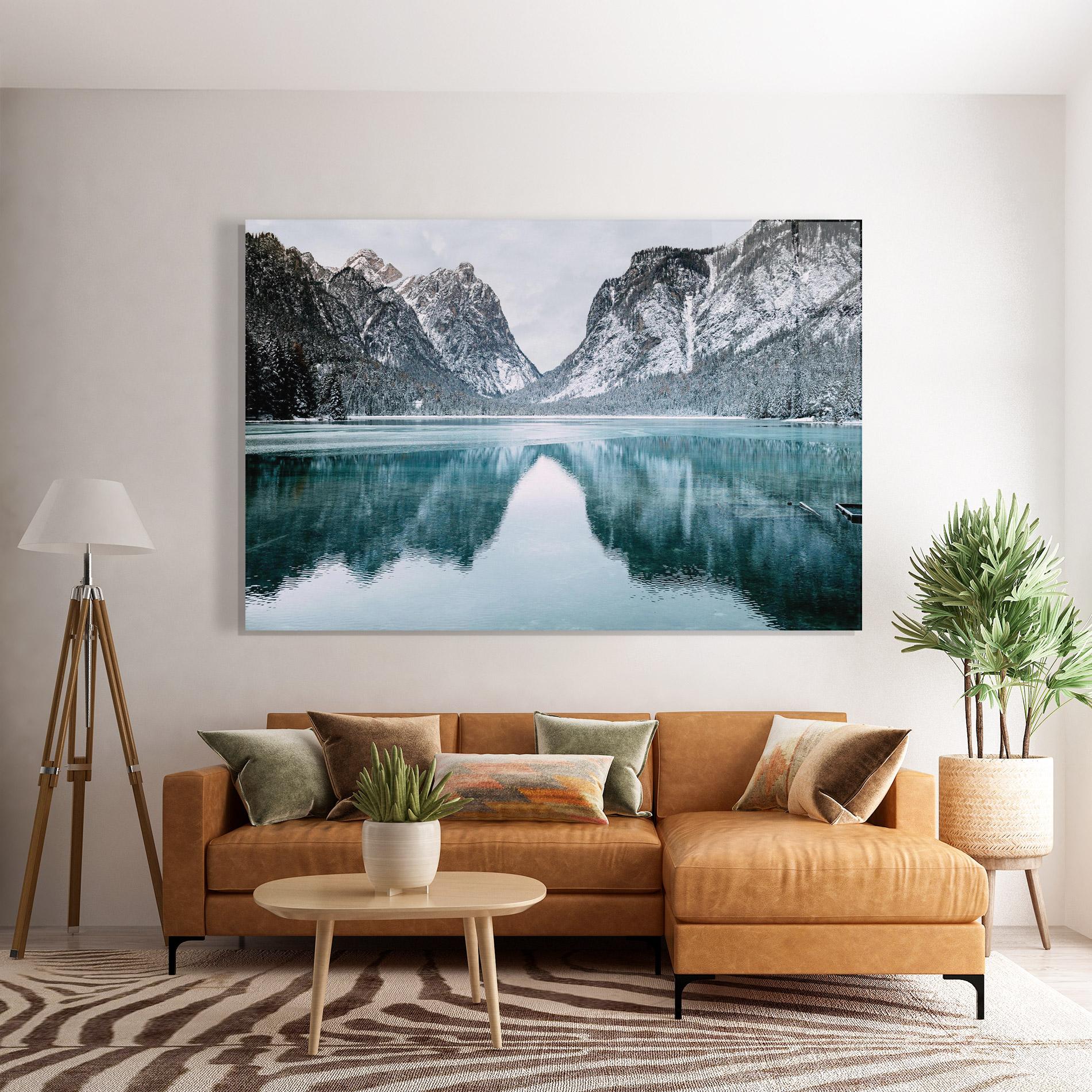 Tablou Sticla Lake Reflection Mountain mockup 7