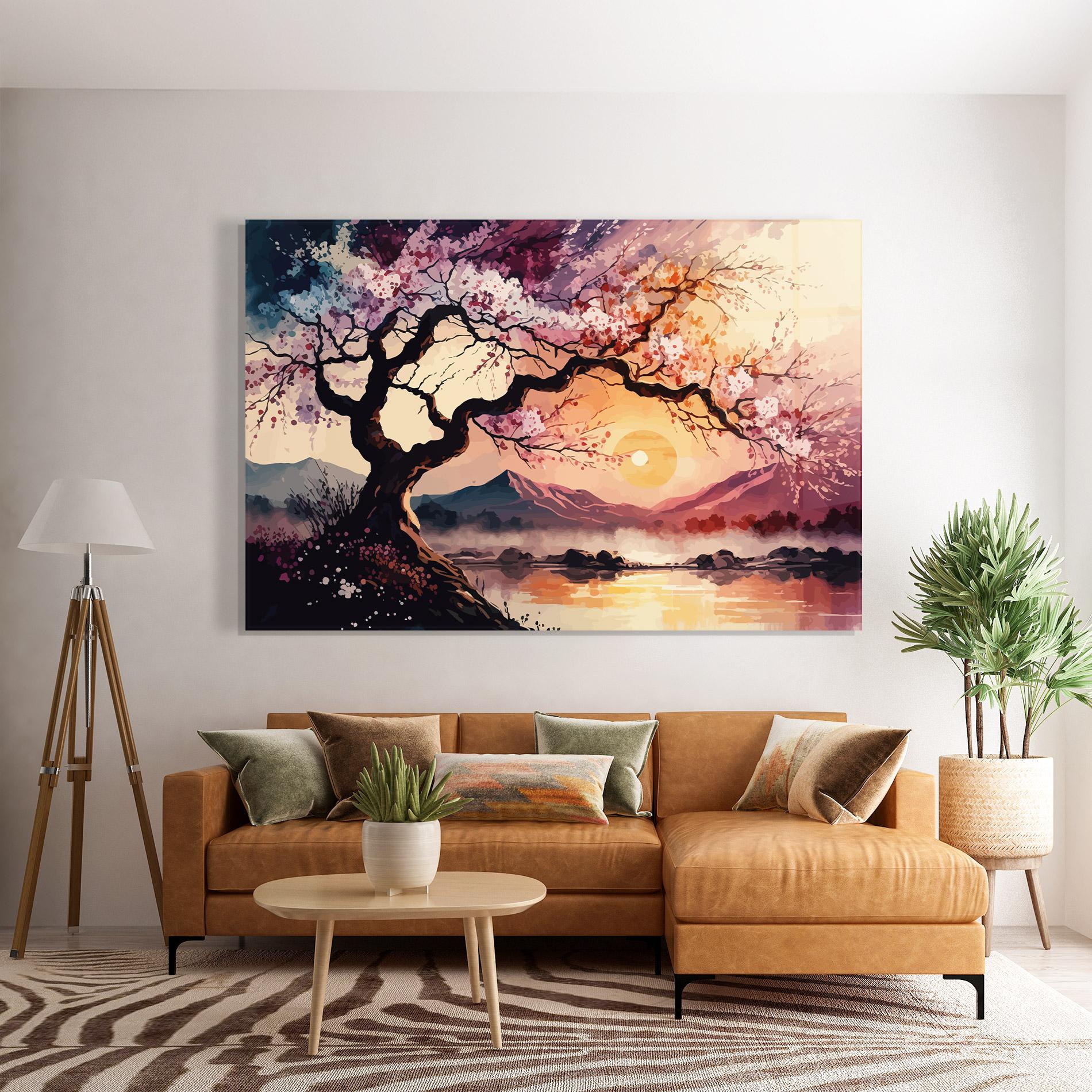 Tablou Sticla Pink Tree Nature mockup 7