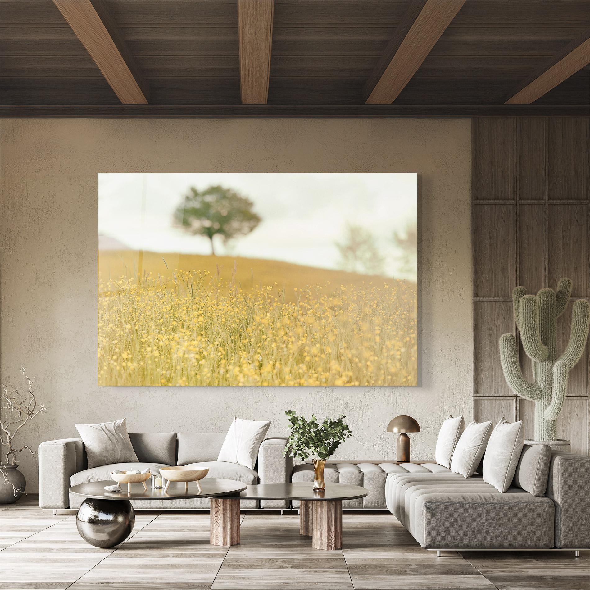 Tablou Sticla Cream Field Nature mockup 8