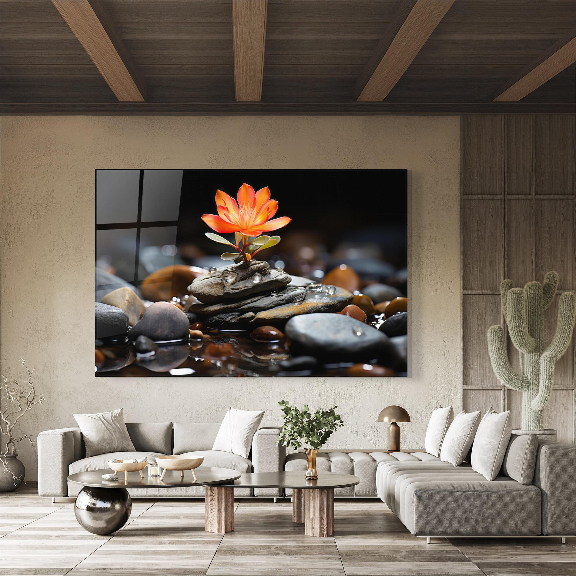 Tablou Sticla Orange Flower Stone mockup 8