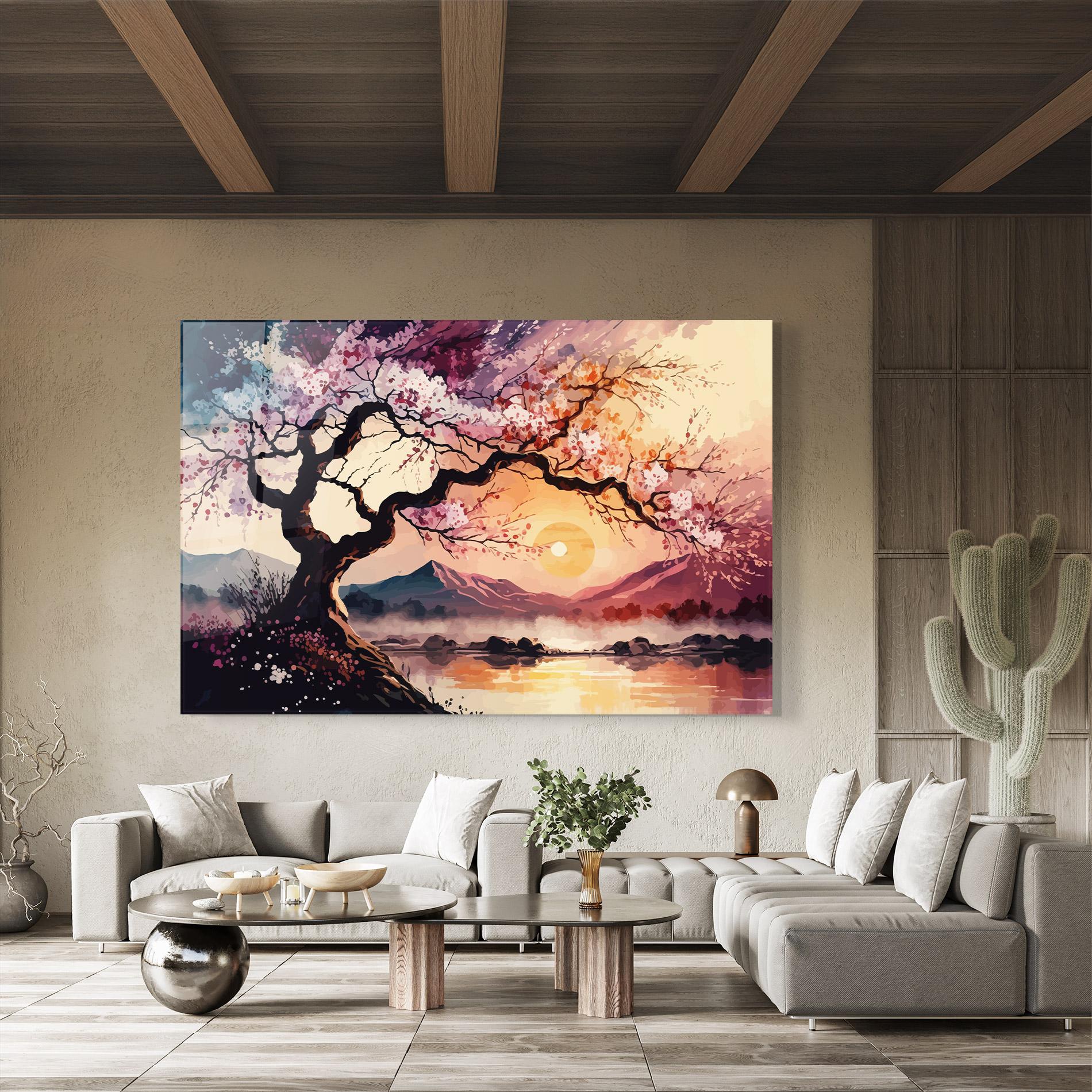 Tablou Sticla Pink Tree Nature mockup 8