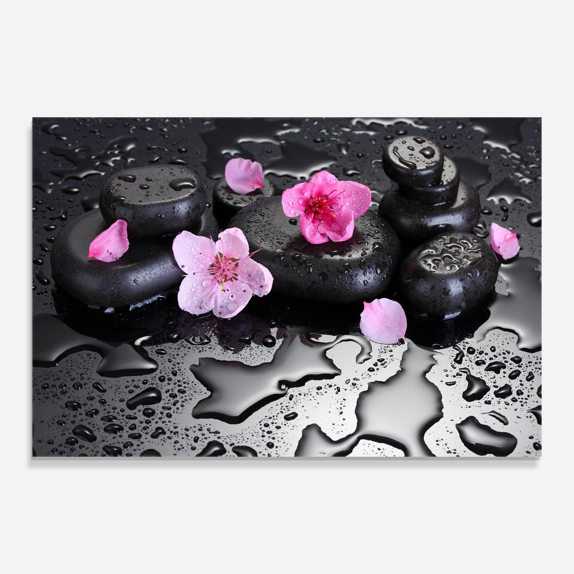 Tablou Sticla Pink Flowers Stones mockup 0