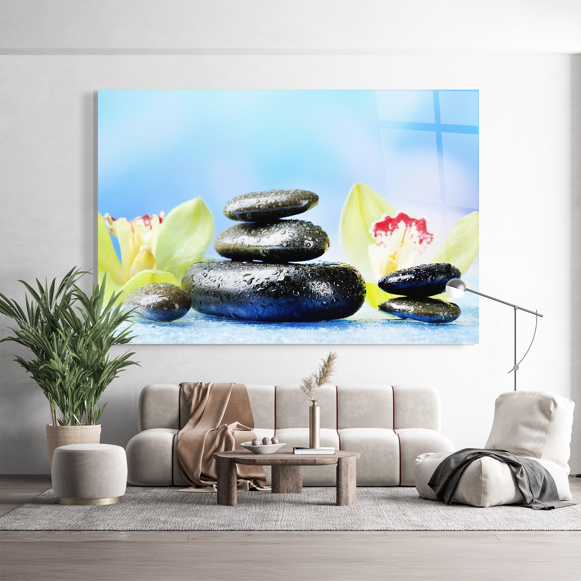 Tablou Sticla Blooming Orchid Stone mockup 9