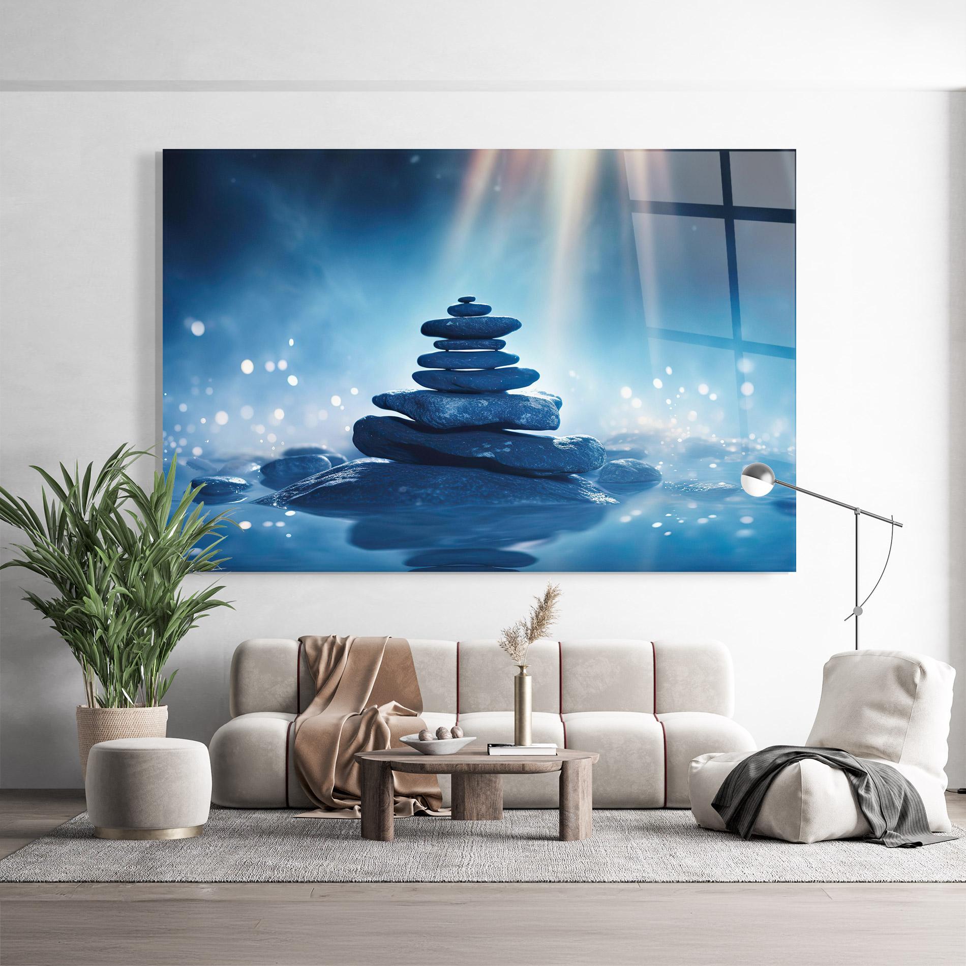 Tablou Sticla Blue Light Stone mockup 9