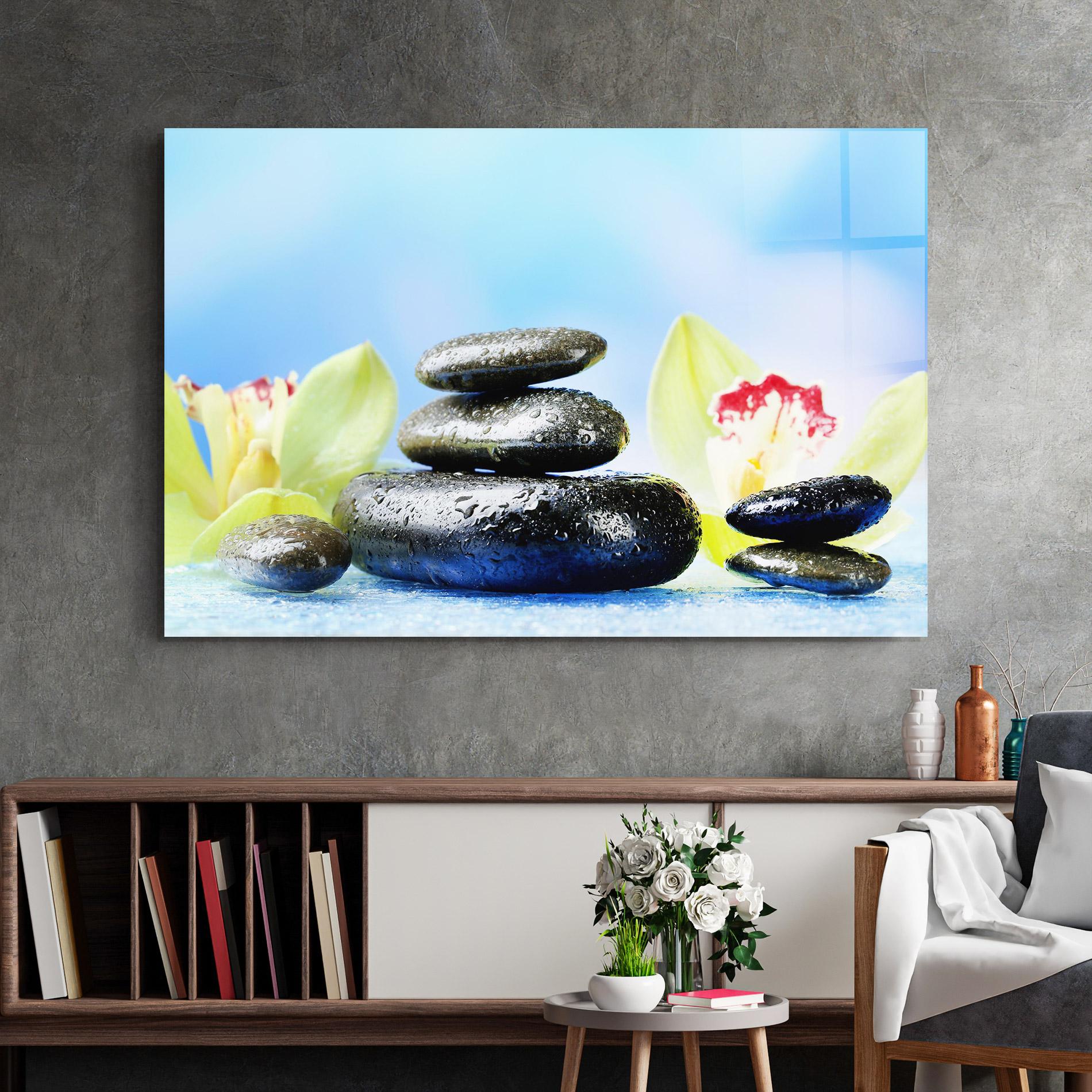 Tablou Sticla Blooming Orchid Stone mockup 2