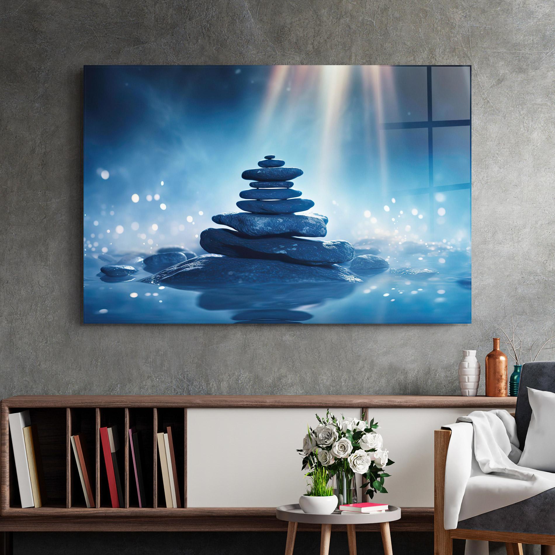 Tablou Sticla Blue Light Stone mockup 2