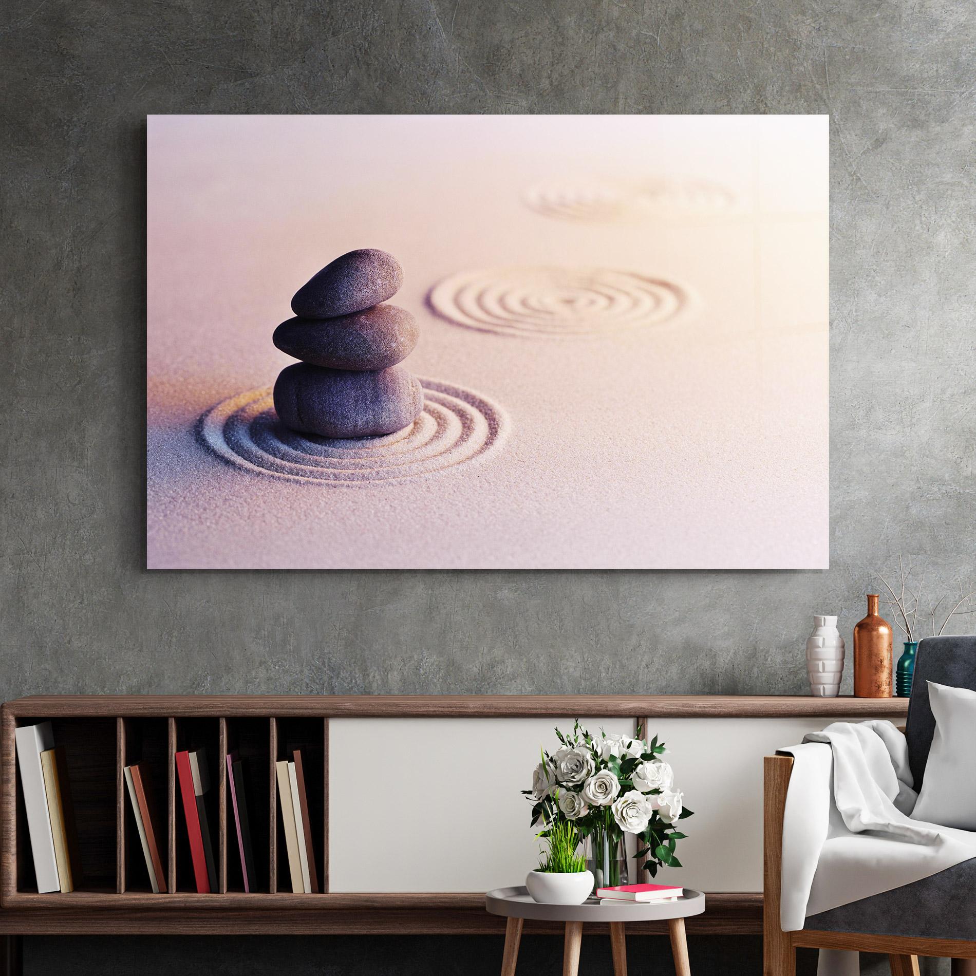 Tablou Sticla Meditation Stones Sand mockup 2