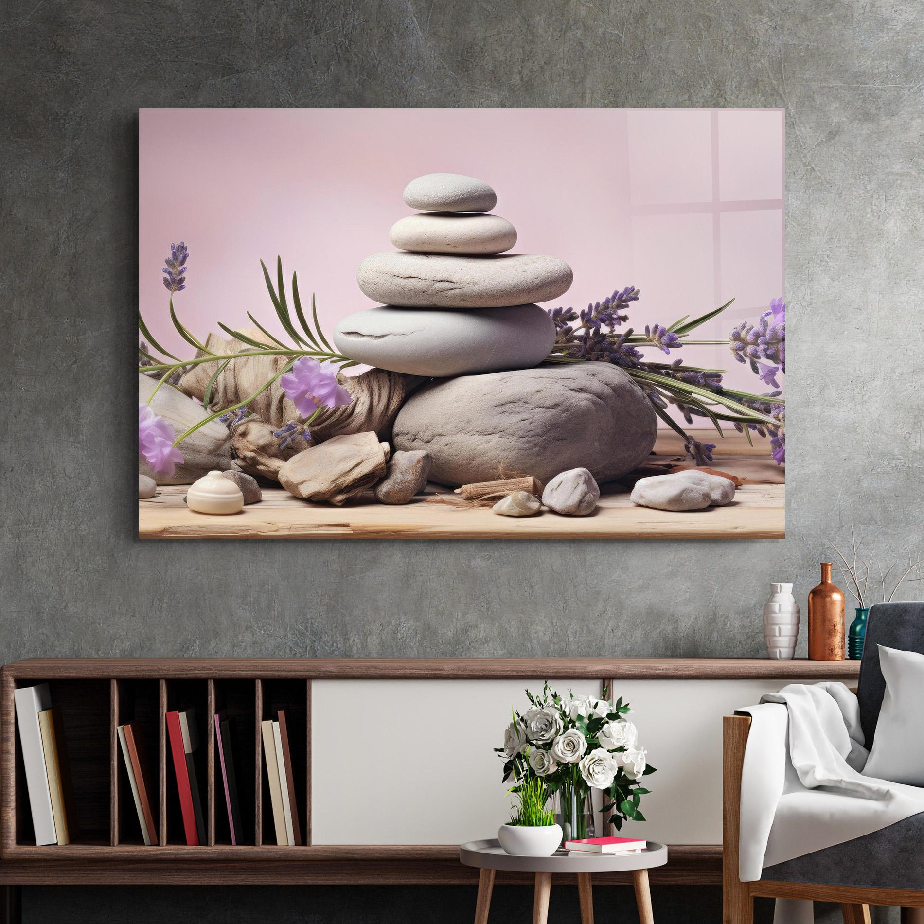 Tablou Sticla Purple Flower Stones mockup 2