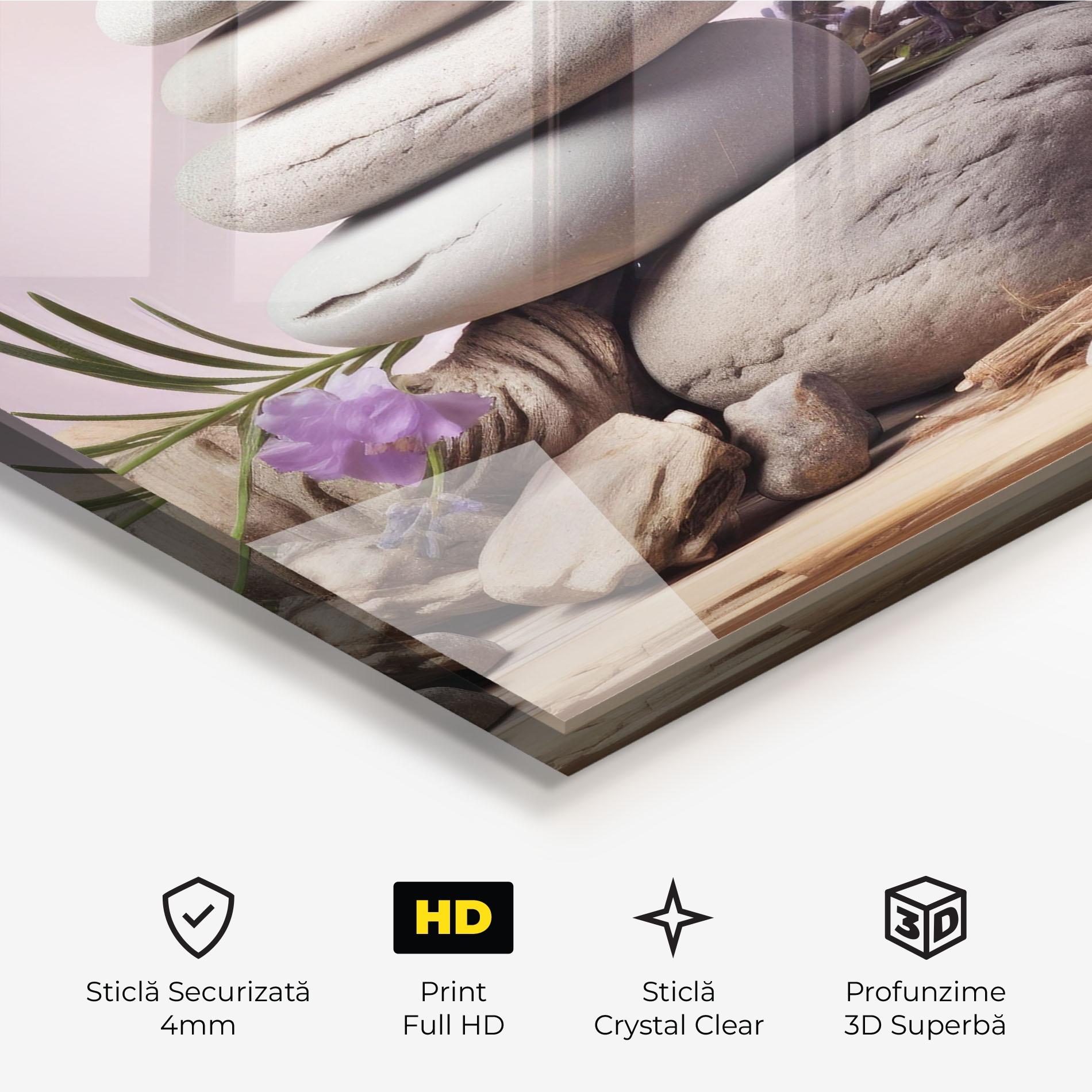 Tablou Sticla Purple Flower Stones mockup 3