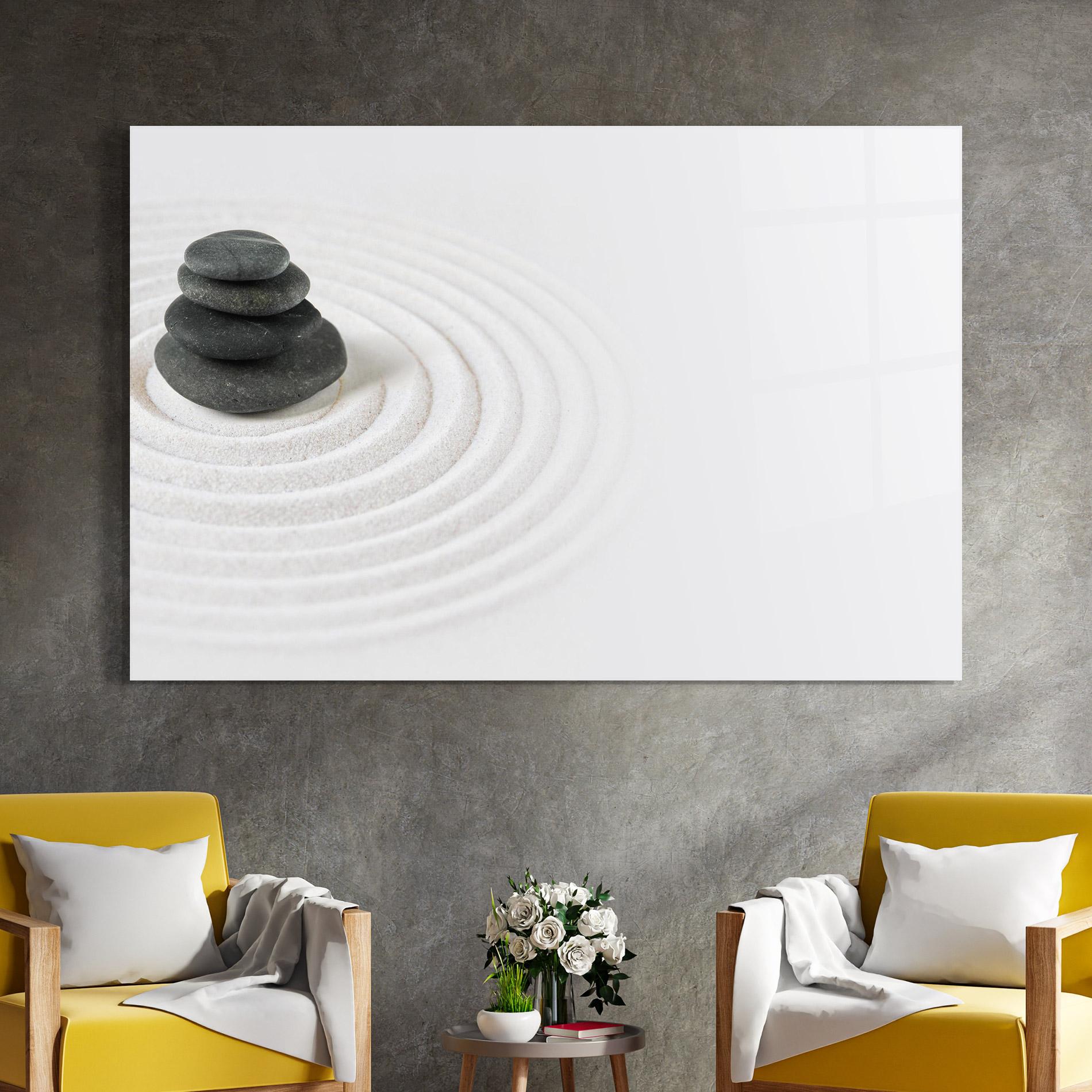 Tablou Sticla Black Stones Sand mockup 4