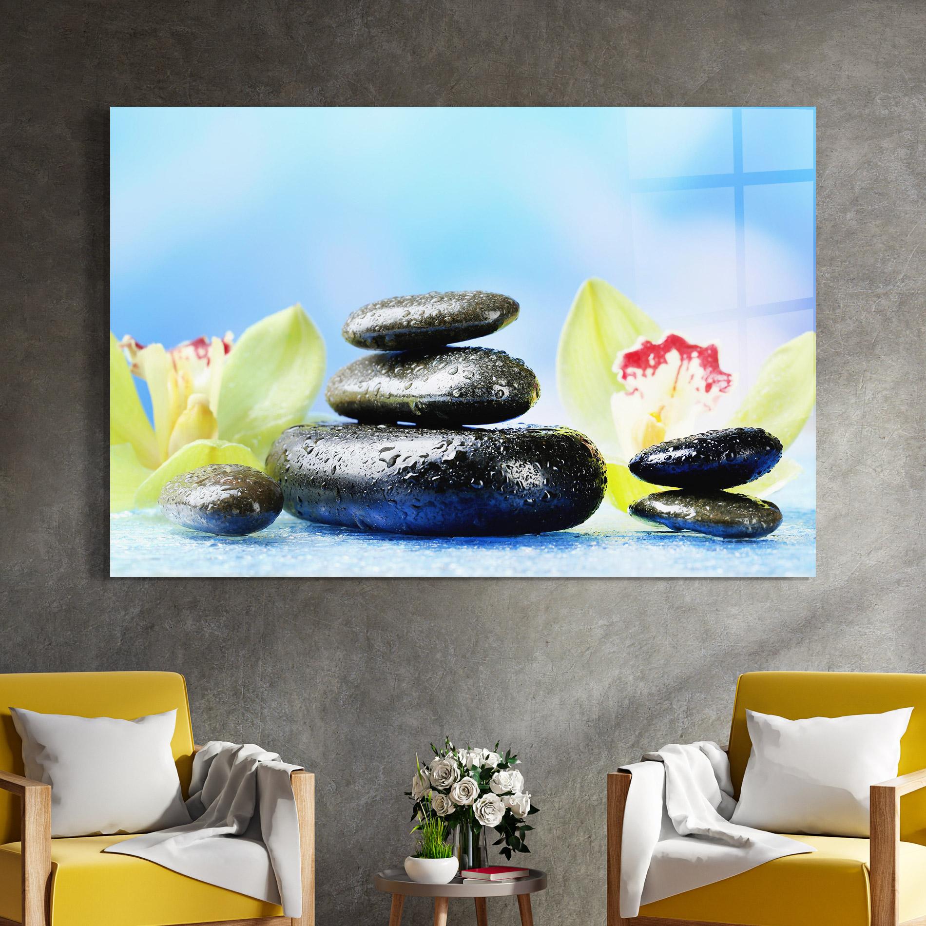 Tablou Sticla Blooming Orchid Stone mockup 4