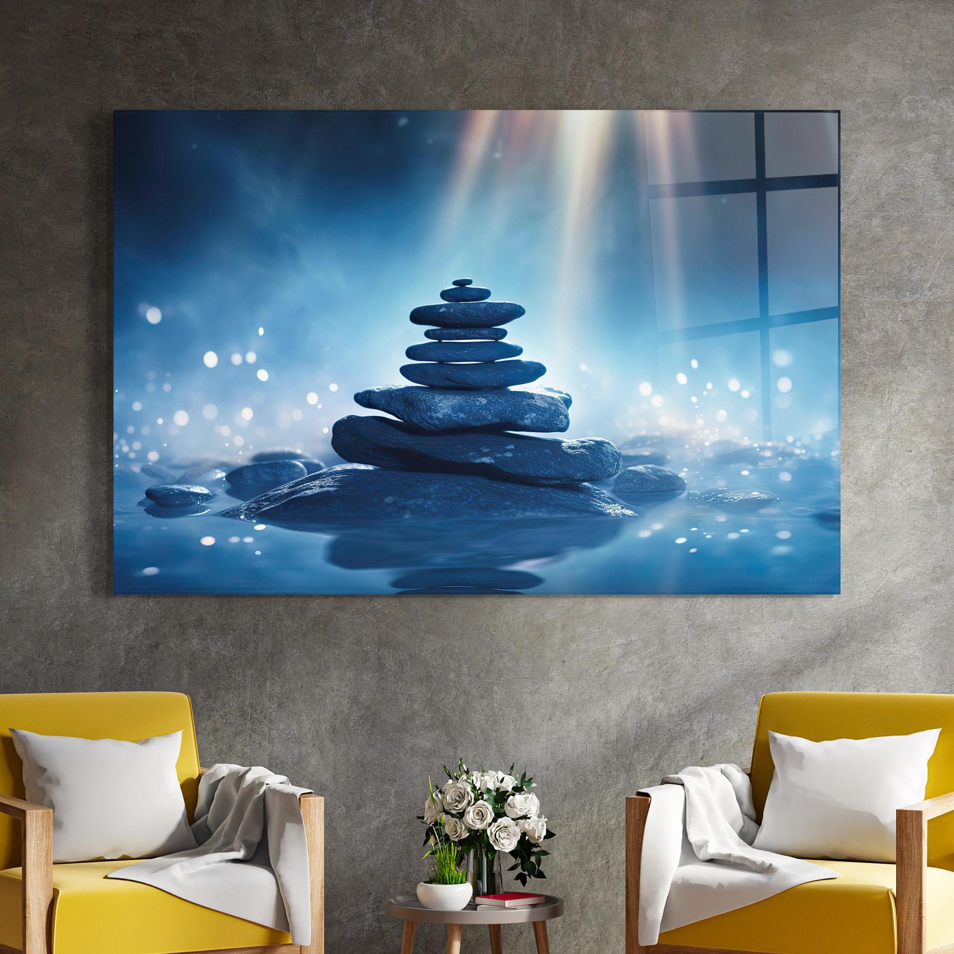 Tablou Sticla Blue Light Stone mockup 4