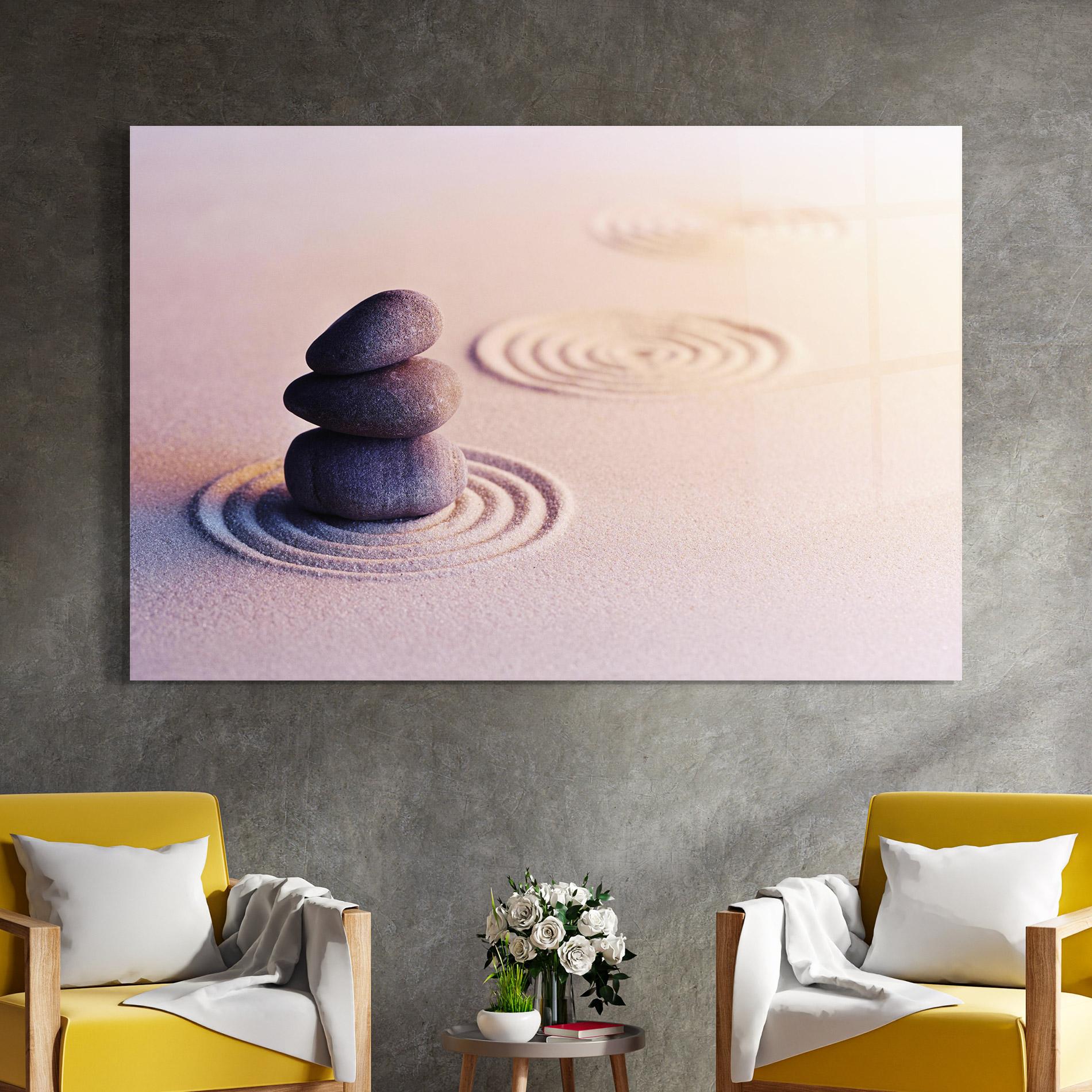 Tablou Sticla Meditation Stones Sand mockup 4