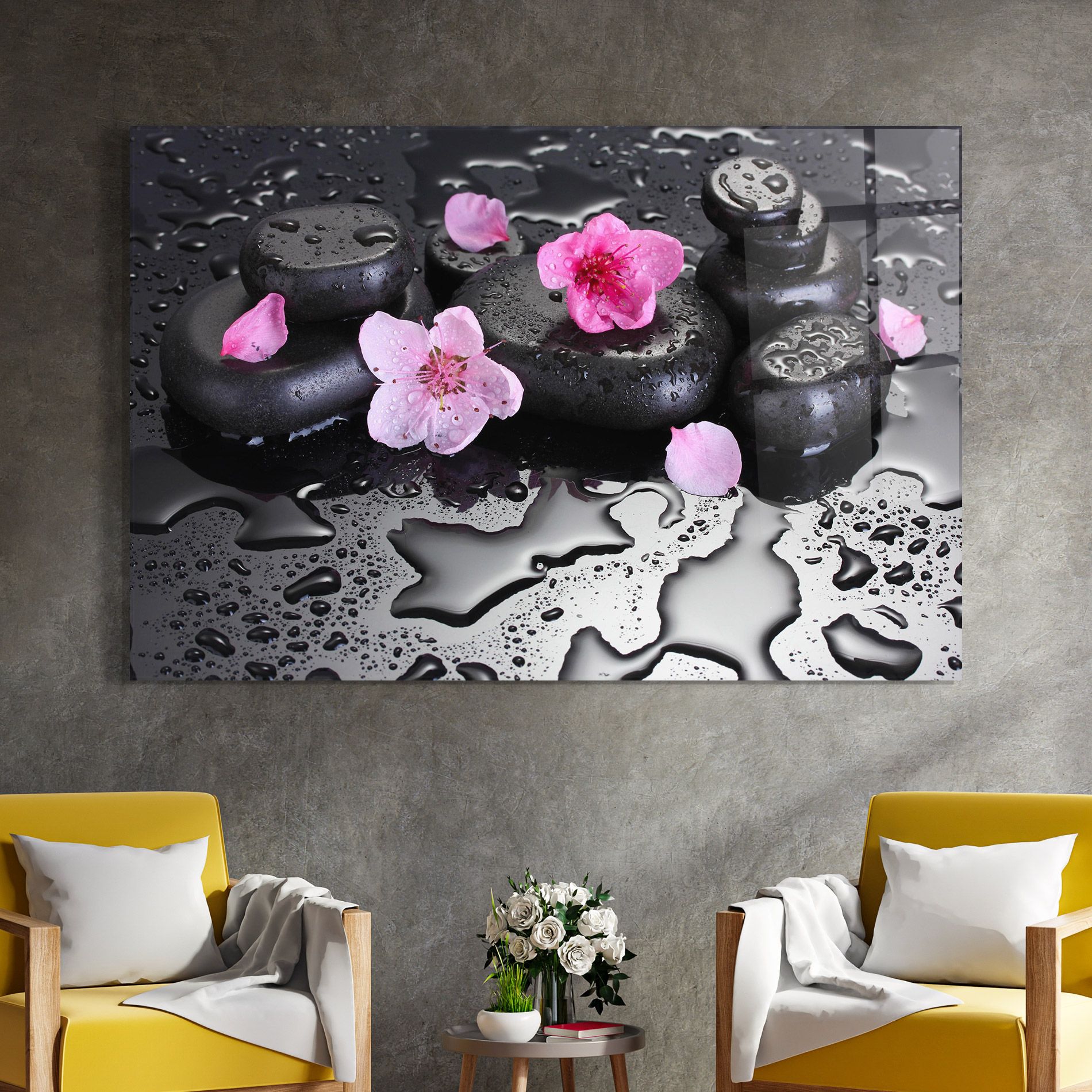 Pink Flowers Stones mockup 4