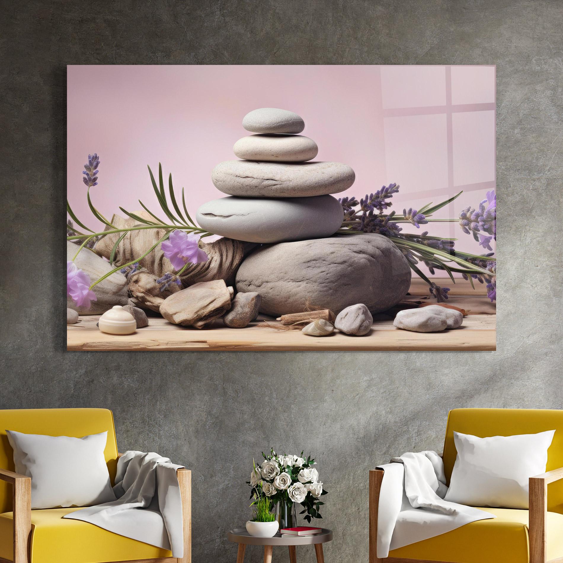 Tablou Sticla Purple Flower Stones mockup 4