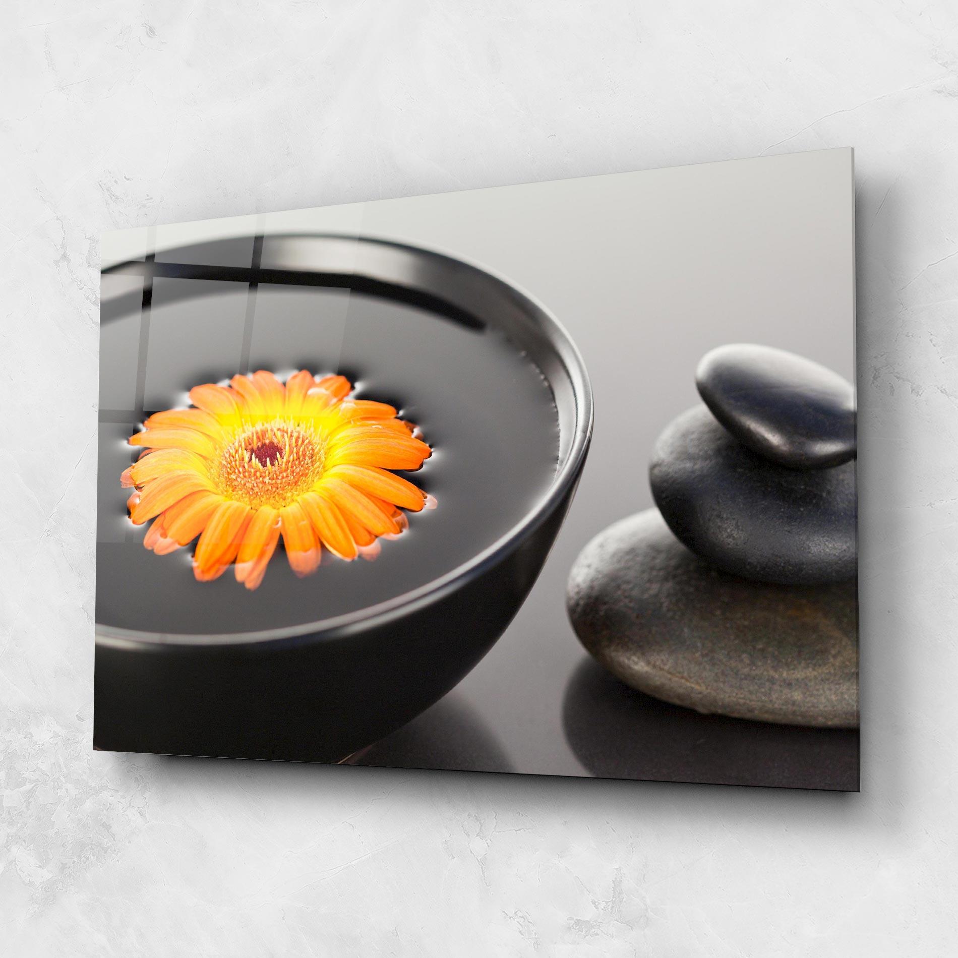 Tablou Sticla Orange Flower Stones mockup 1